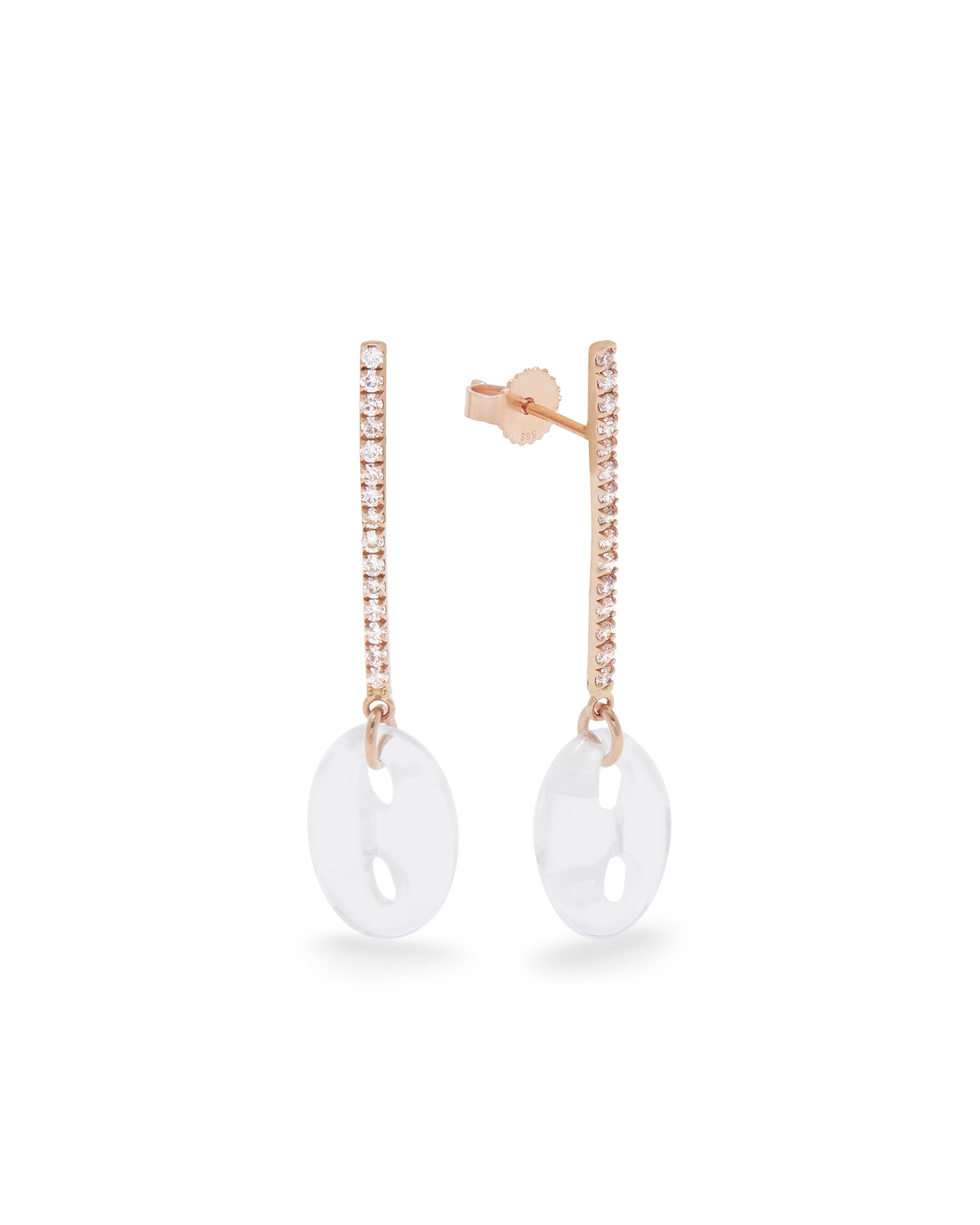 Mckenzie Liautaud 14 kt Rose Gold Diamond Accent Drop Rock Crystal  Earrings 
Day to evening Diamond bar drop rock crystal Gucci link earrings  
Channel set brilliant cut white diamonds 
Post Back Earrings 
