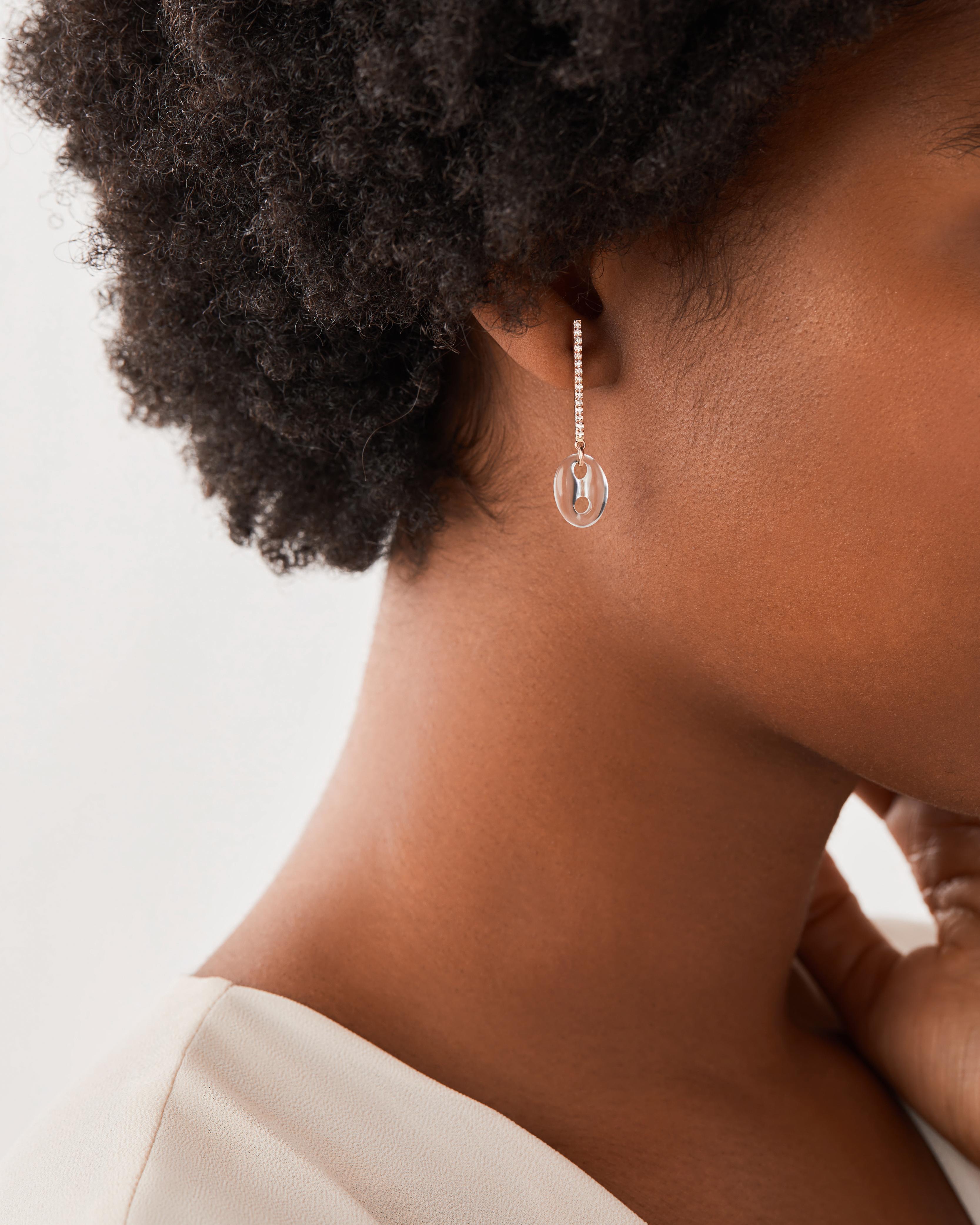 Women's Mckenzie Liautaud 14 Kt Rose Gold Diamond Accent Drop Rock Crystal Earrings  For Sale