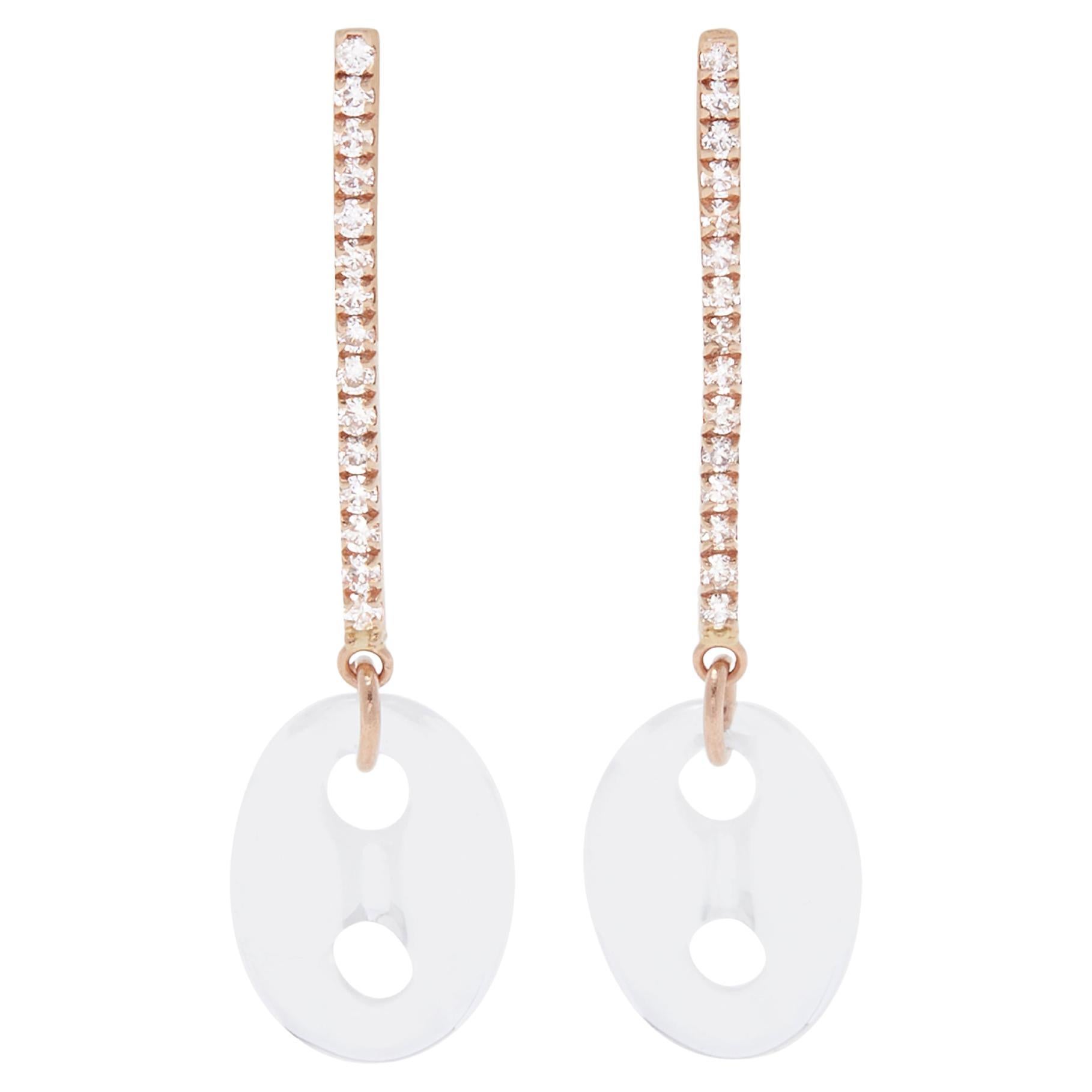 Boucles d'oreilles Mckenzie Liautaud en or rose 14 carats avec diamants et cristal de roche 