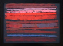 ""Untitled 2"" Peinture géométrique moderniste abstraite rouge, bleue, rose et noire