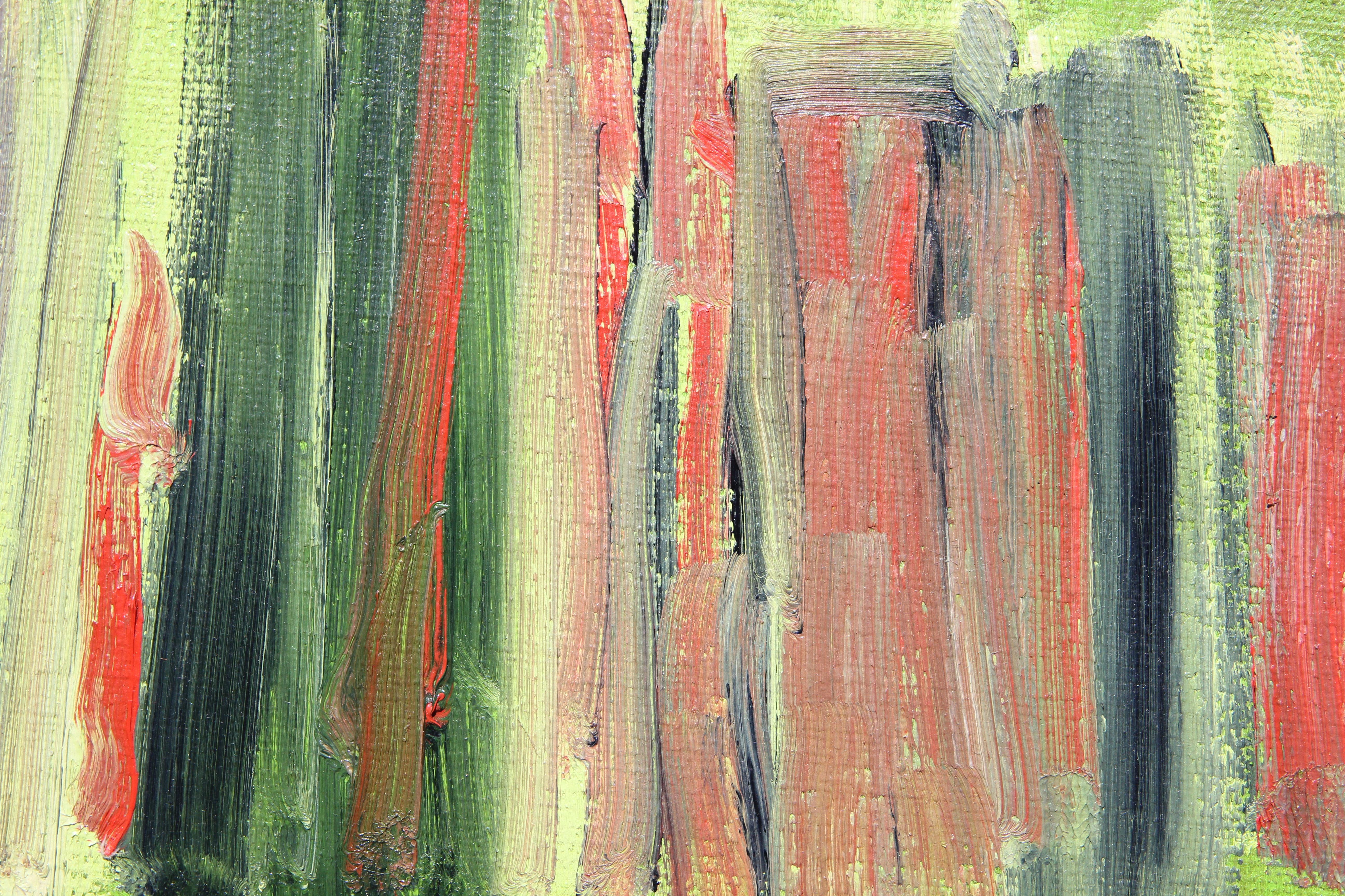 Untitled Abstract Colorful Green and Orange Striped Painting 2