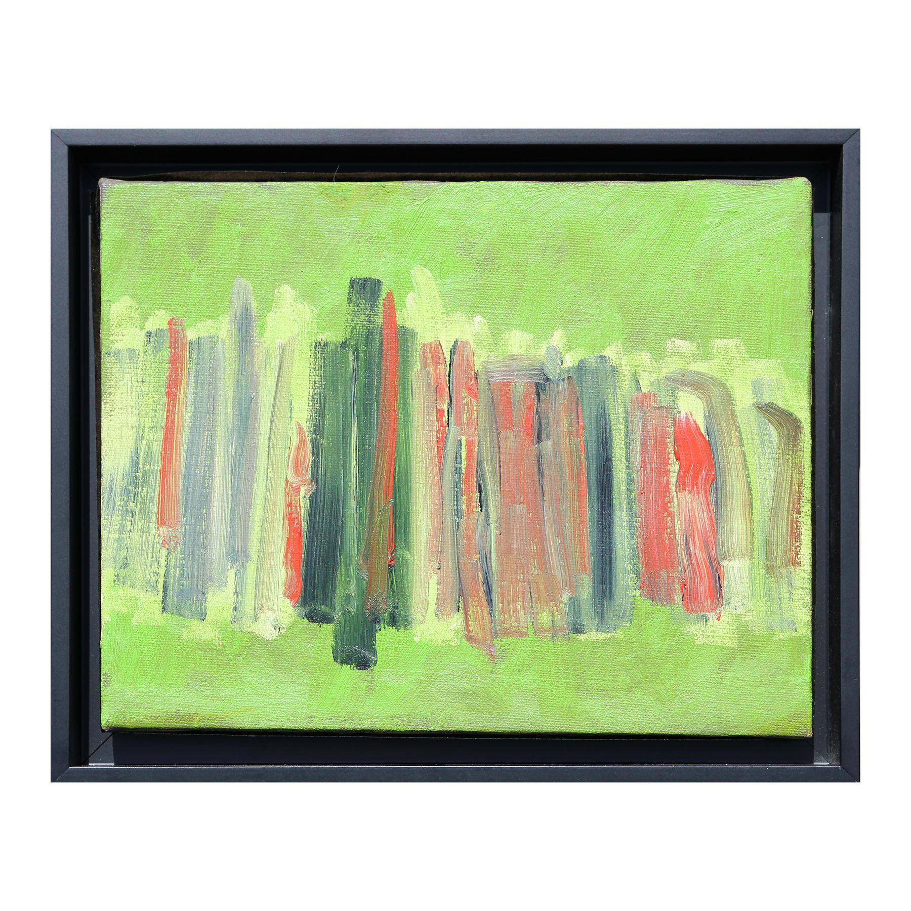 McKie Trotter Landscape Painting - Untitled Abstract Colorful Green and Orange Striped Painting