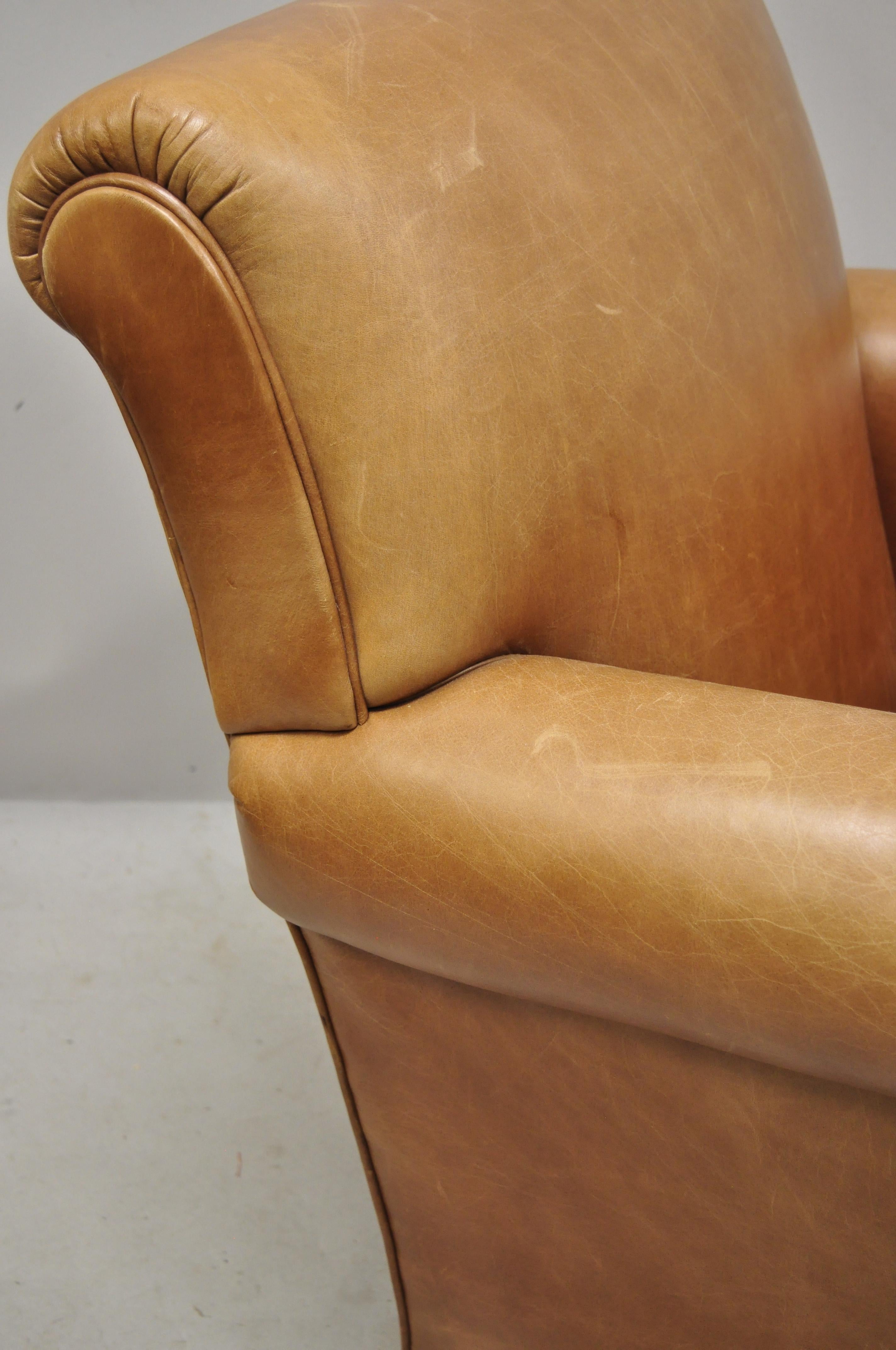 McKinley Leather English Regency Cigar Camel Leather Club Lounge Chair & Ottoman 4