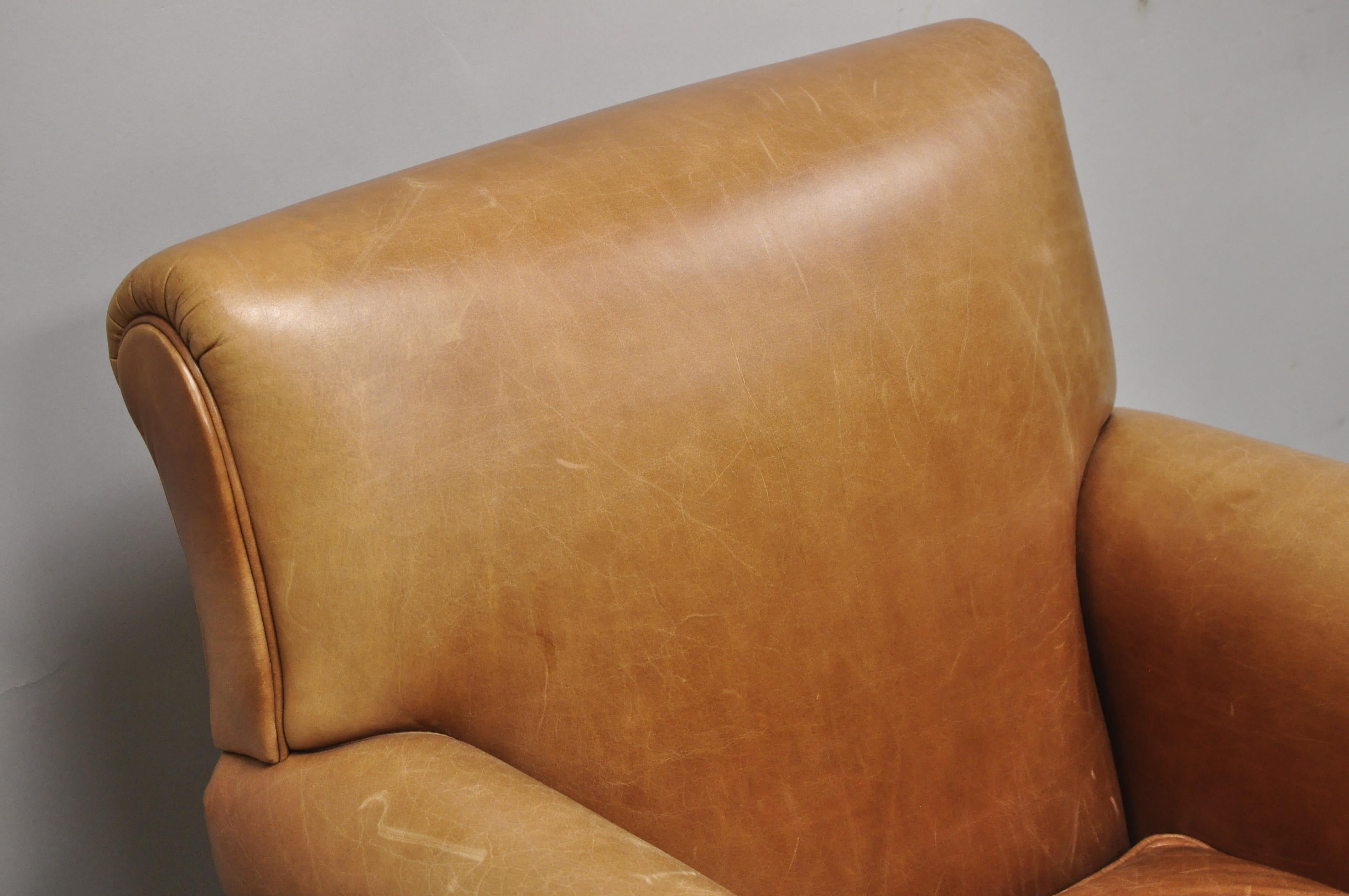 camel leather chair and ottoman