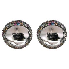 MCL Round Multi Colored Sapphires Stud Earrings 925 Sterling Silver