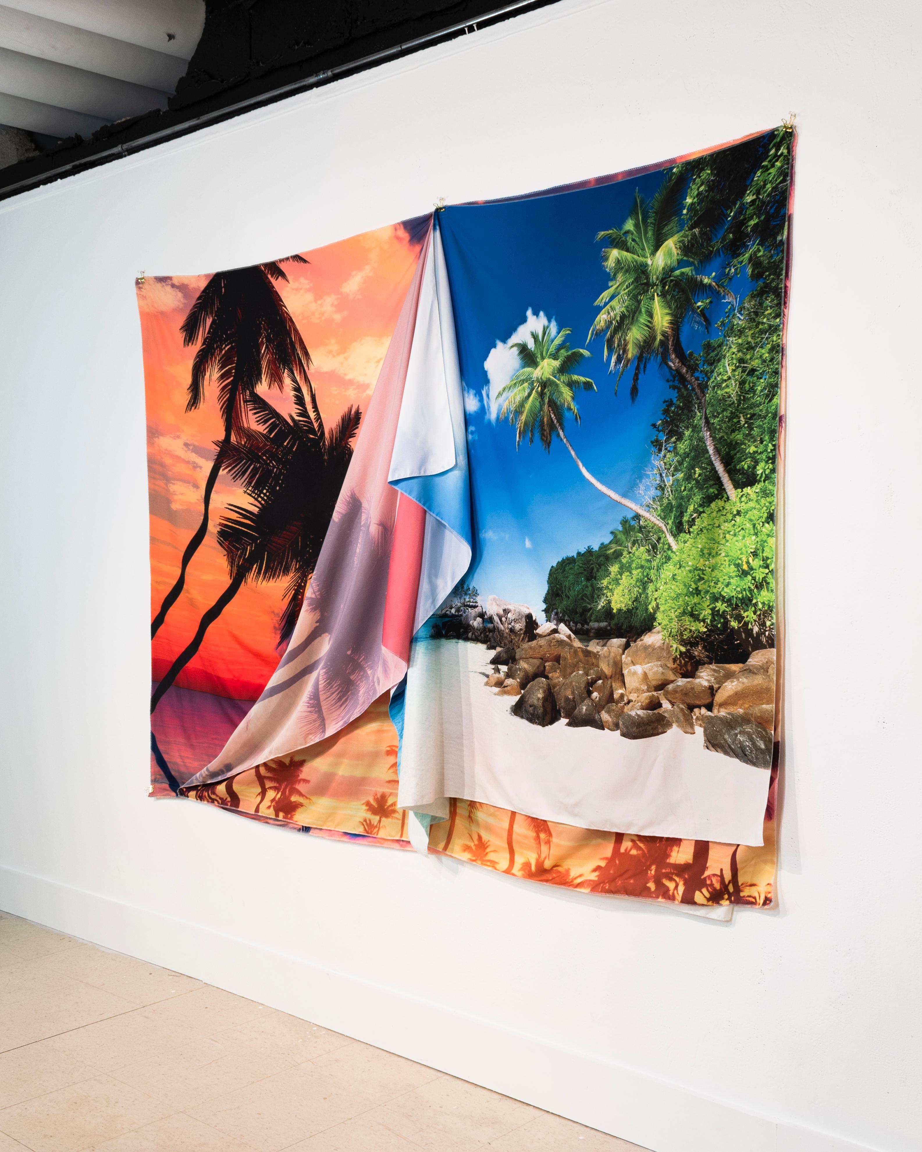 AS FAR AS A VIEW - Folded Tapestry Collage of Scenic Landscapes w/ Palm Trees - Contemporary Photograph by McLean Fahnestock