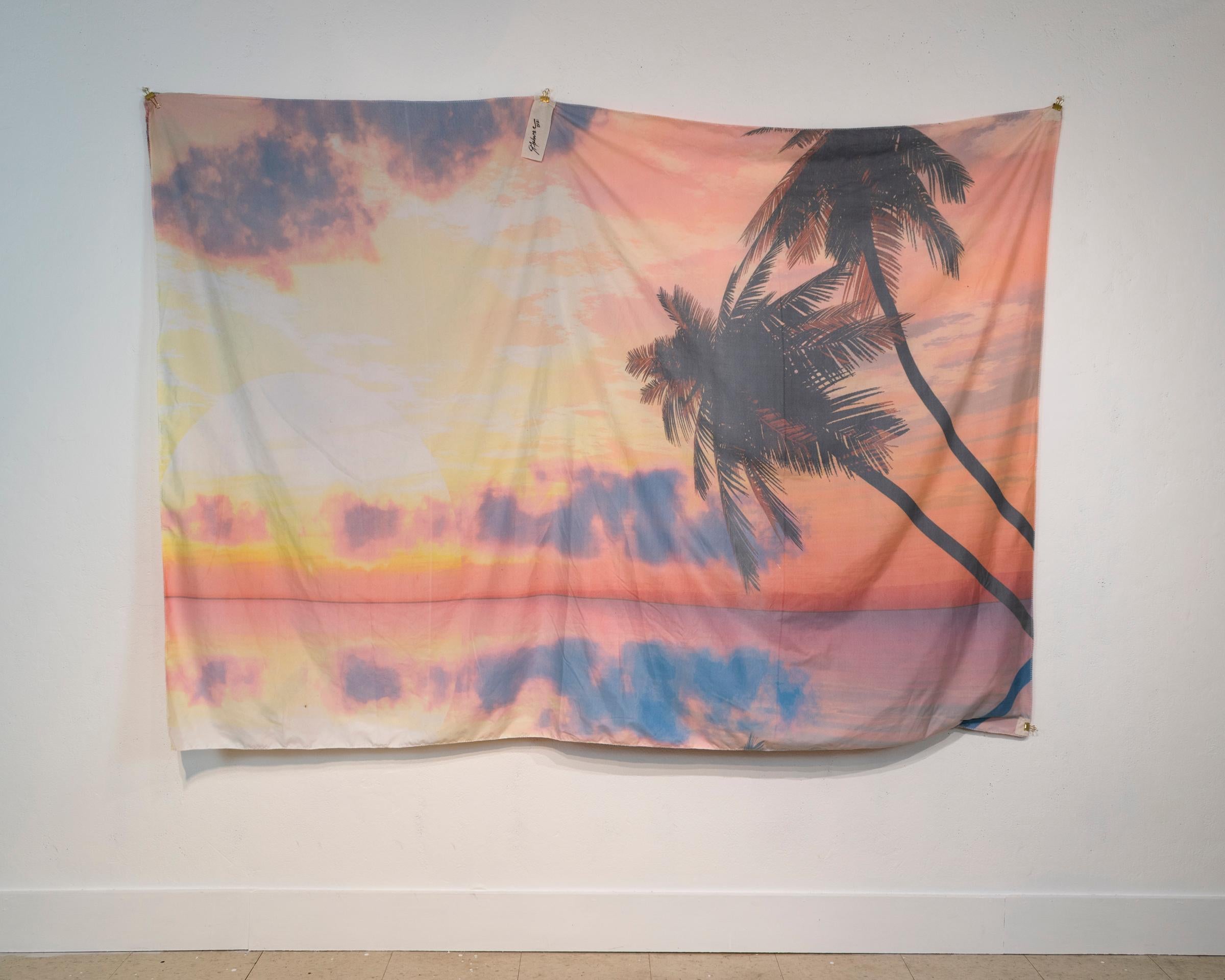 AS FAR AS A VIEW - Folded Tapestry Collage of Scenic Landscapes w/ Palm Trees - Brown Landscape Photograph by McLean Fahnestock