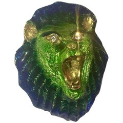 MCM 18 Karat Gold Enamel Lion Head Pin with Diamond Eyes Brooch