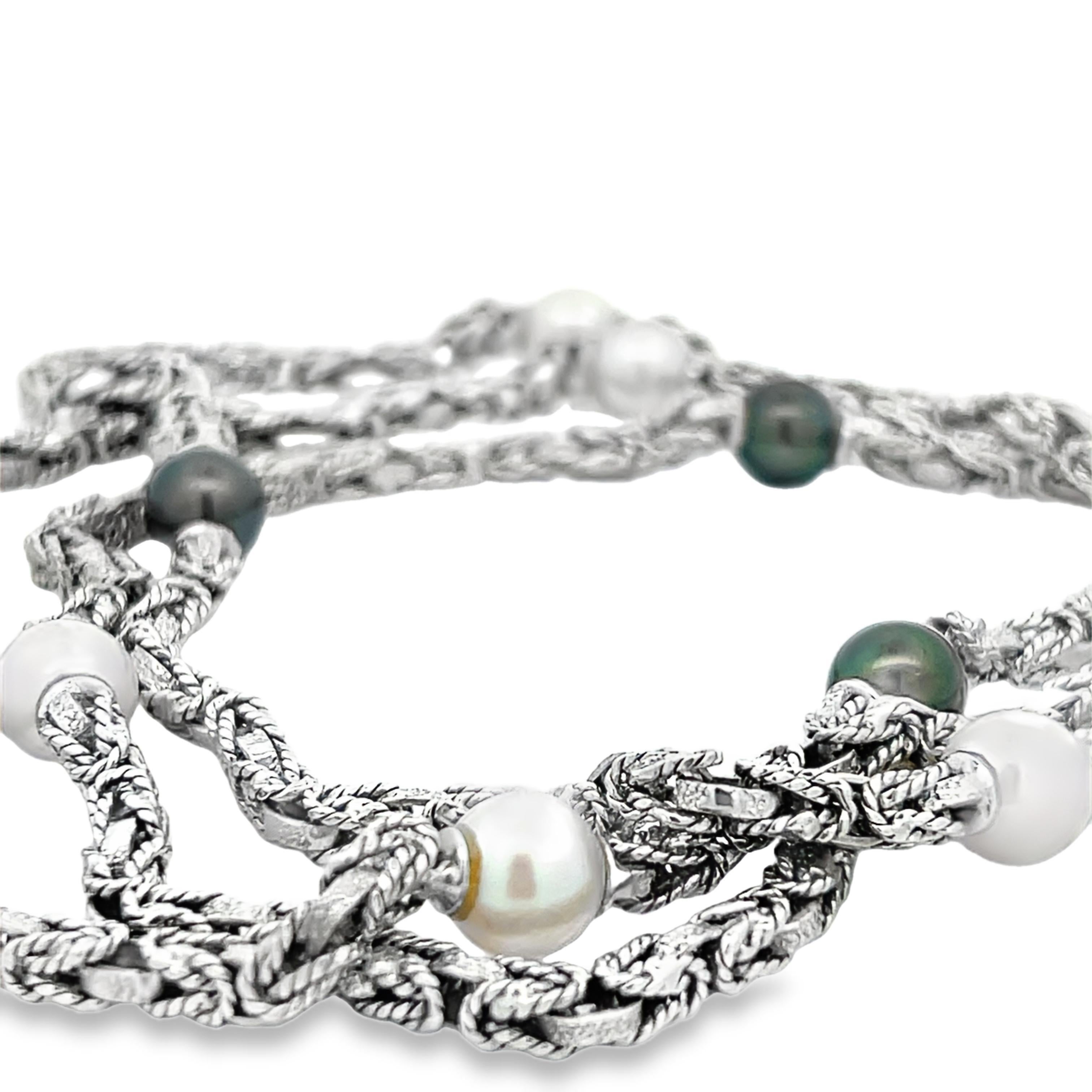 Women's MCM 18k White Gold Akoya and Tahitian Long Pearl Necklace For Sale