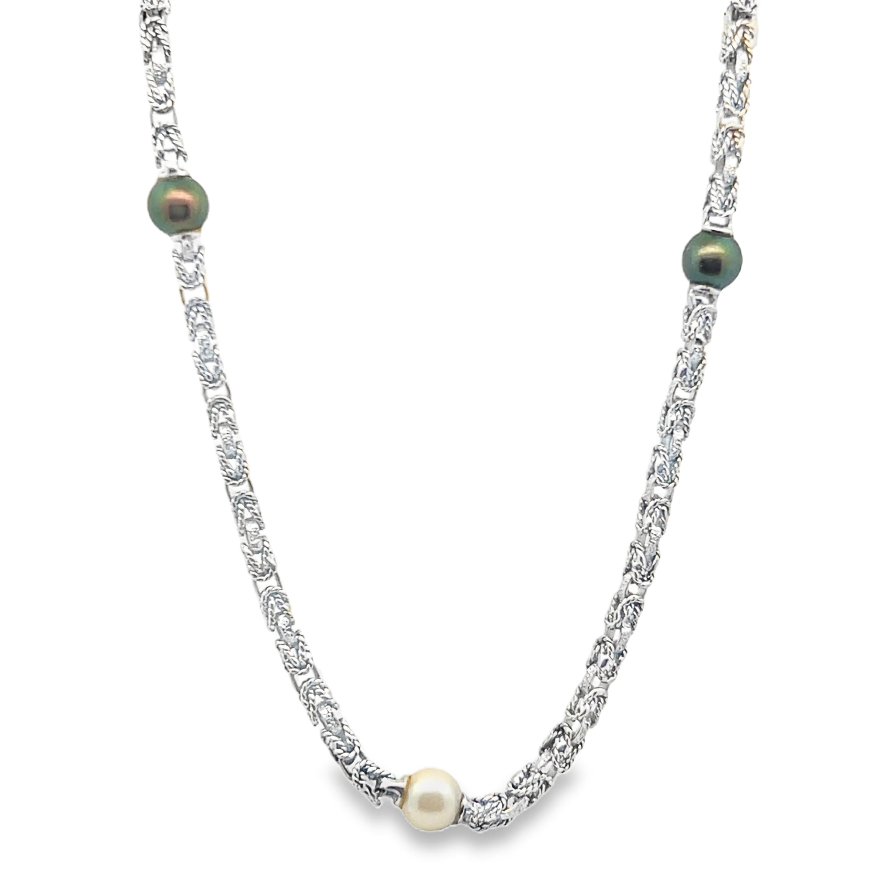 MCM 18k White Gold Akoya and Tahitian Long Pearl Necklace For Sale 1