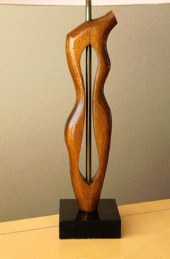 MCM 1950s Heifetz Figural Wood Modern Art Abstract Female Form Table Lamp Oak