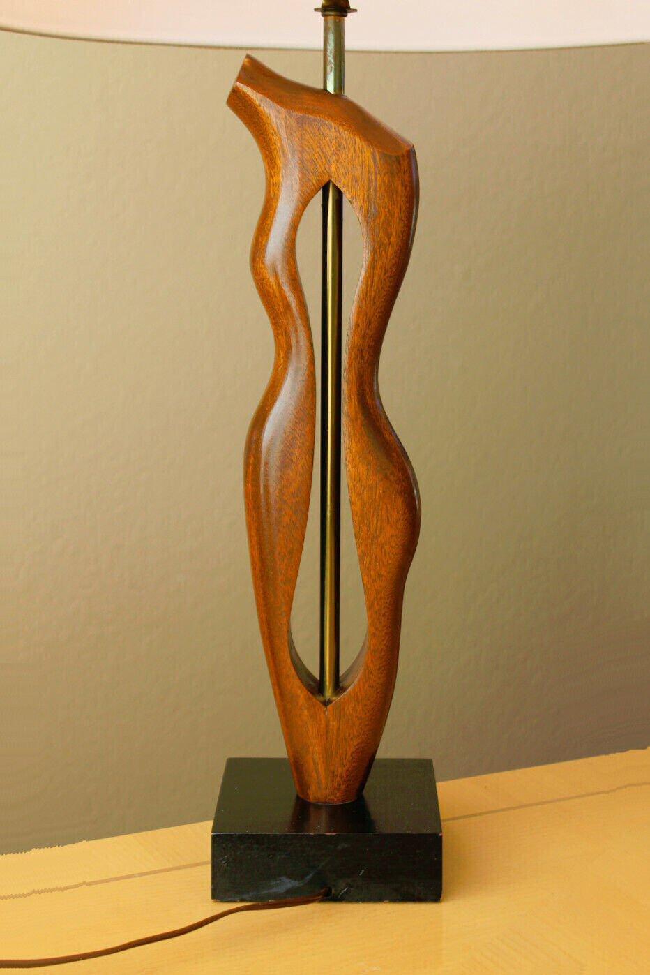 20th Century MCM 1950s Heifetz Figural Wood Modern Art Abstract Female Form Table Lamp Oak For Sale