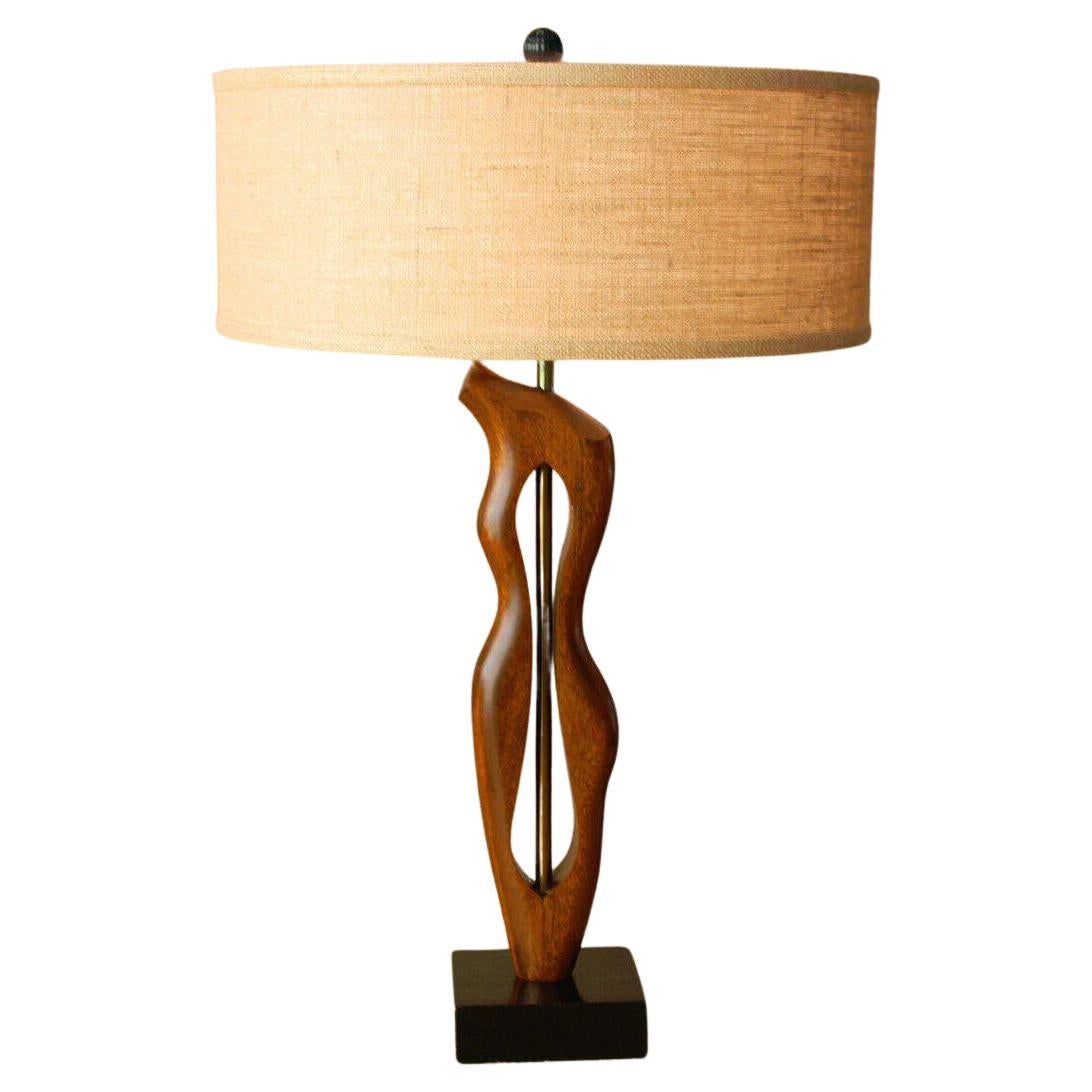 MCM 1950s Heifetz Figural Wood Modern Art Abstract Female Form Table Lamp Oak For Sale