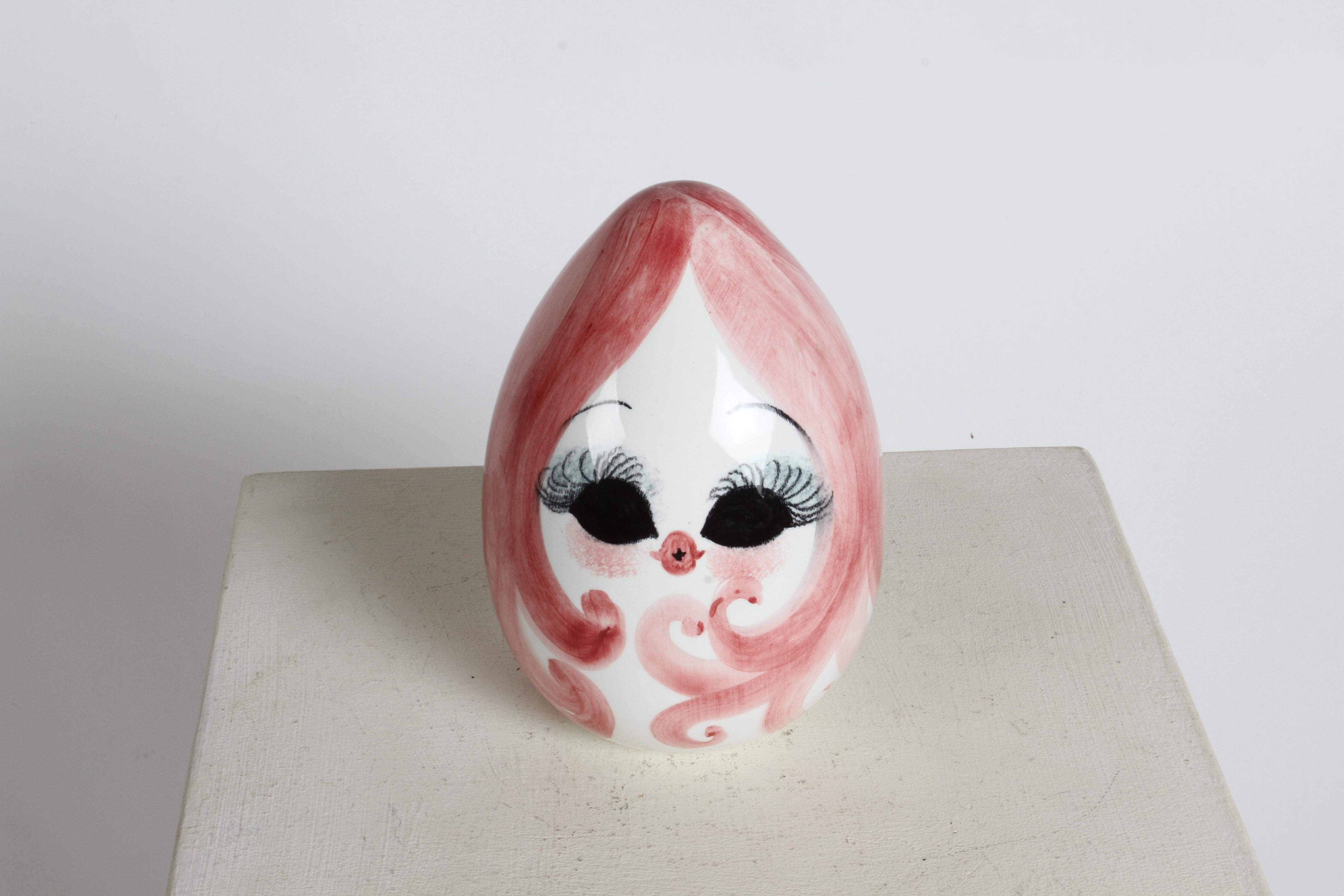 MCM 1960s Italian Hand Painted Female Head on Ceramic Egg Form Piggy Bank  5