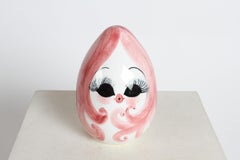 MCM 1960s Italian Hand Painted Female Head on Ceramic Egg Form Piggy Bank