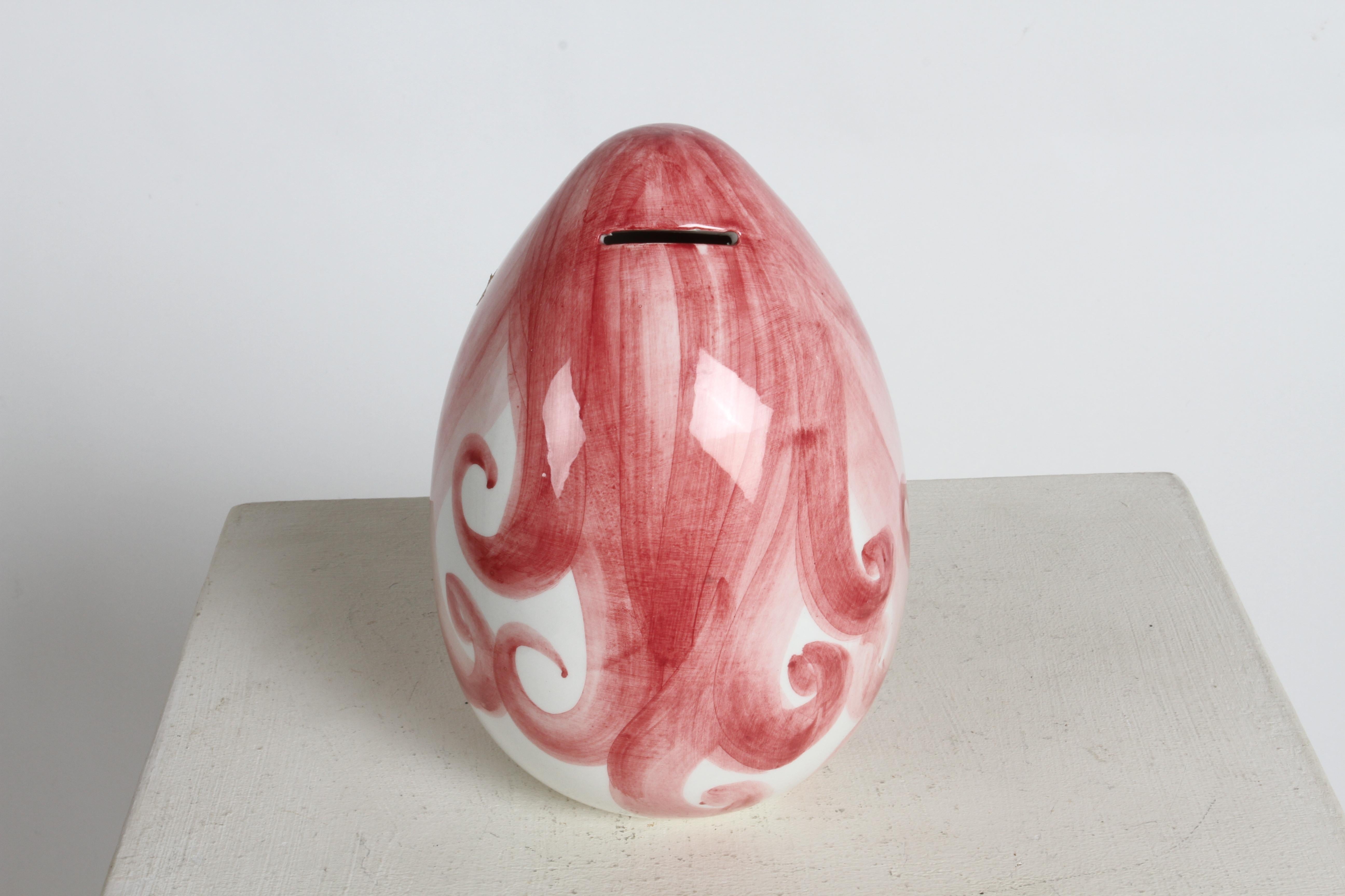Mid-20th Century MCM 1960s Italian Hand Painted Female Head on Ceramic Egg Form Piggy Bank 