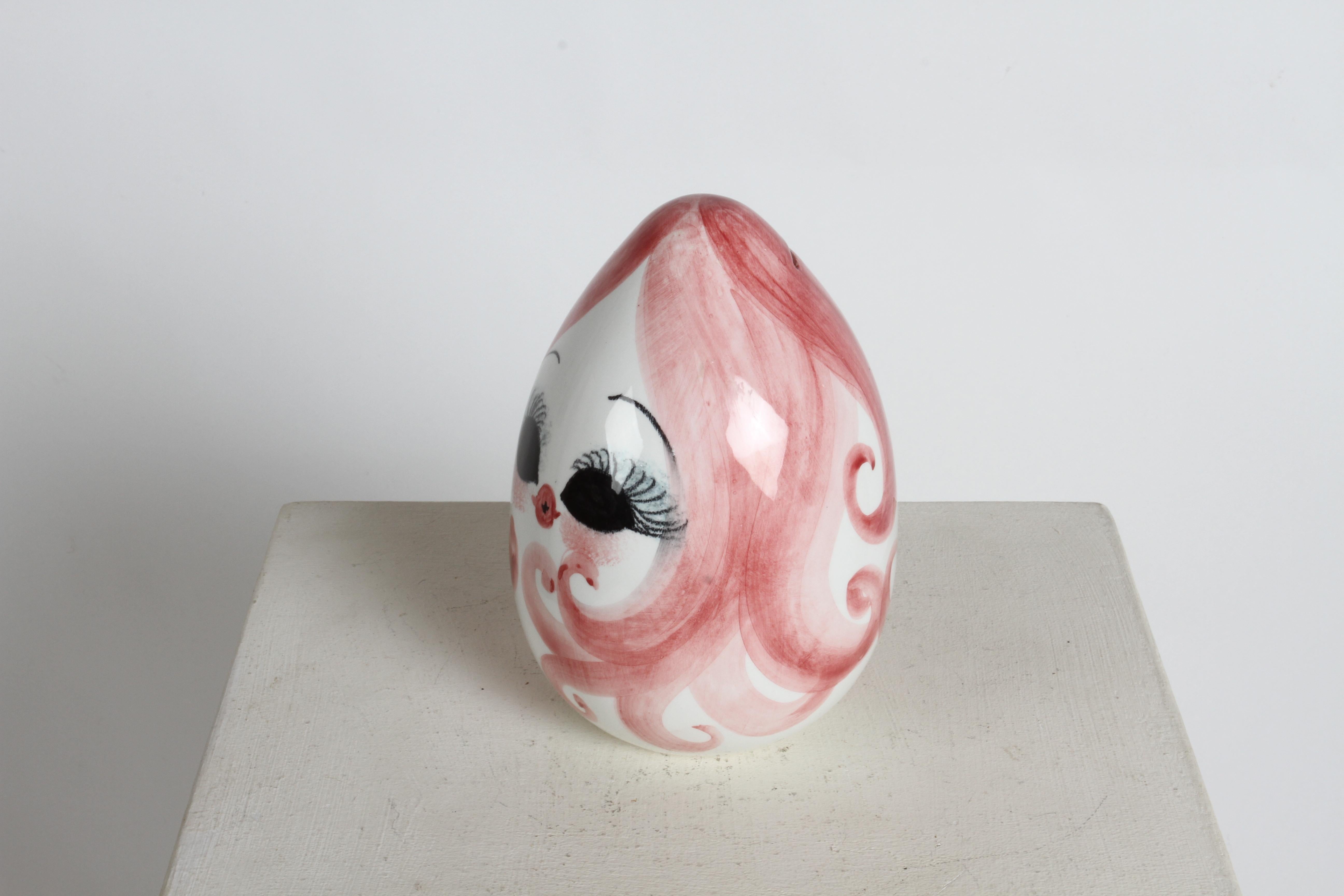MCM 1960s Italian Hand Painted Female Head on Ceramic Egg Form Piggy Bank  For Sale 2