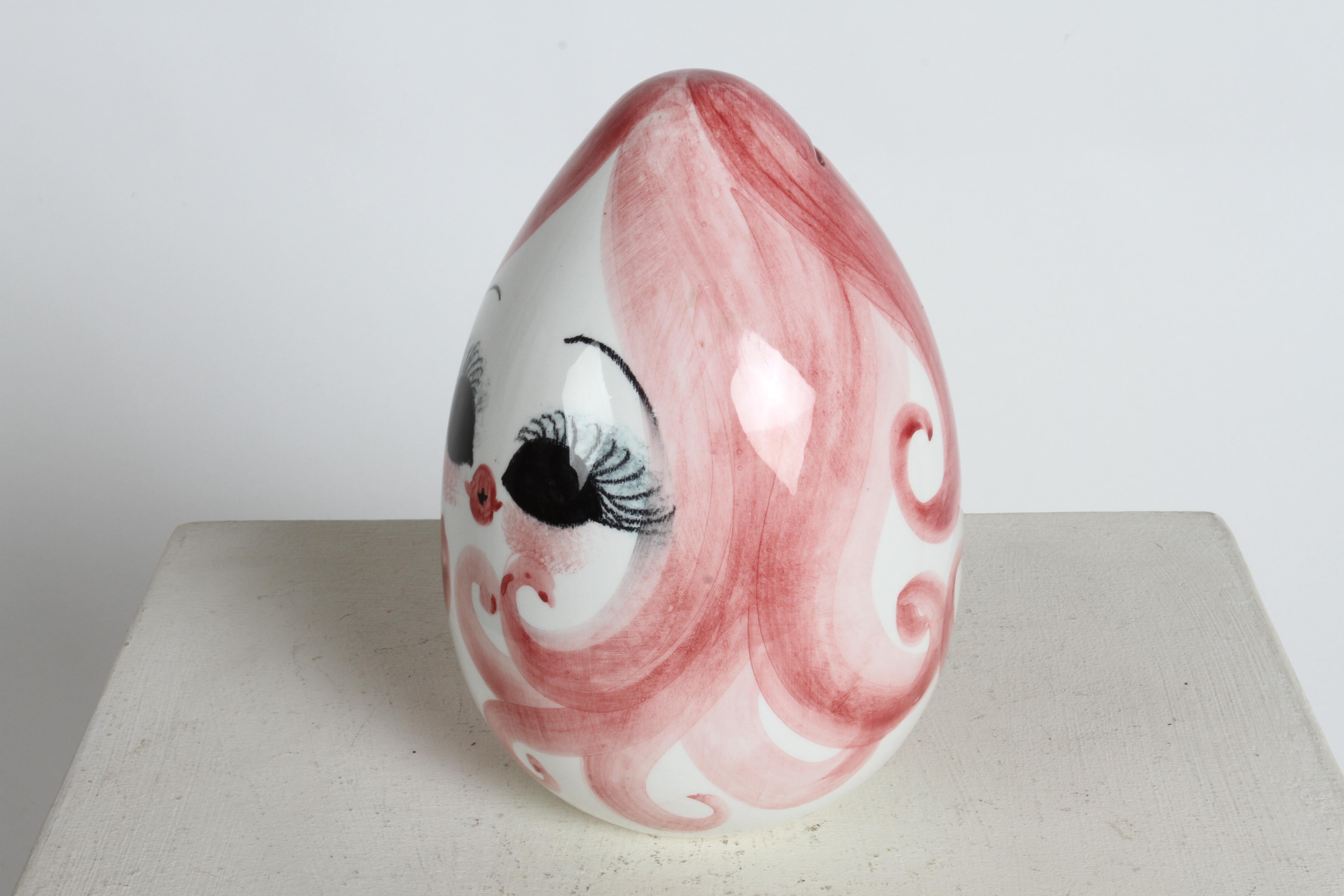 MCM 1960s Italian Hand Painted Female Head on Ceramic Egg Form Piggy Bank  3