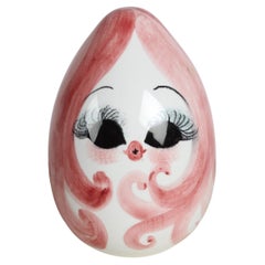 MCM 1960s Italian Hand Painted Female Head on Ceramic Egg Form Piggy Bank 