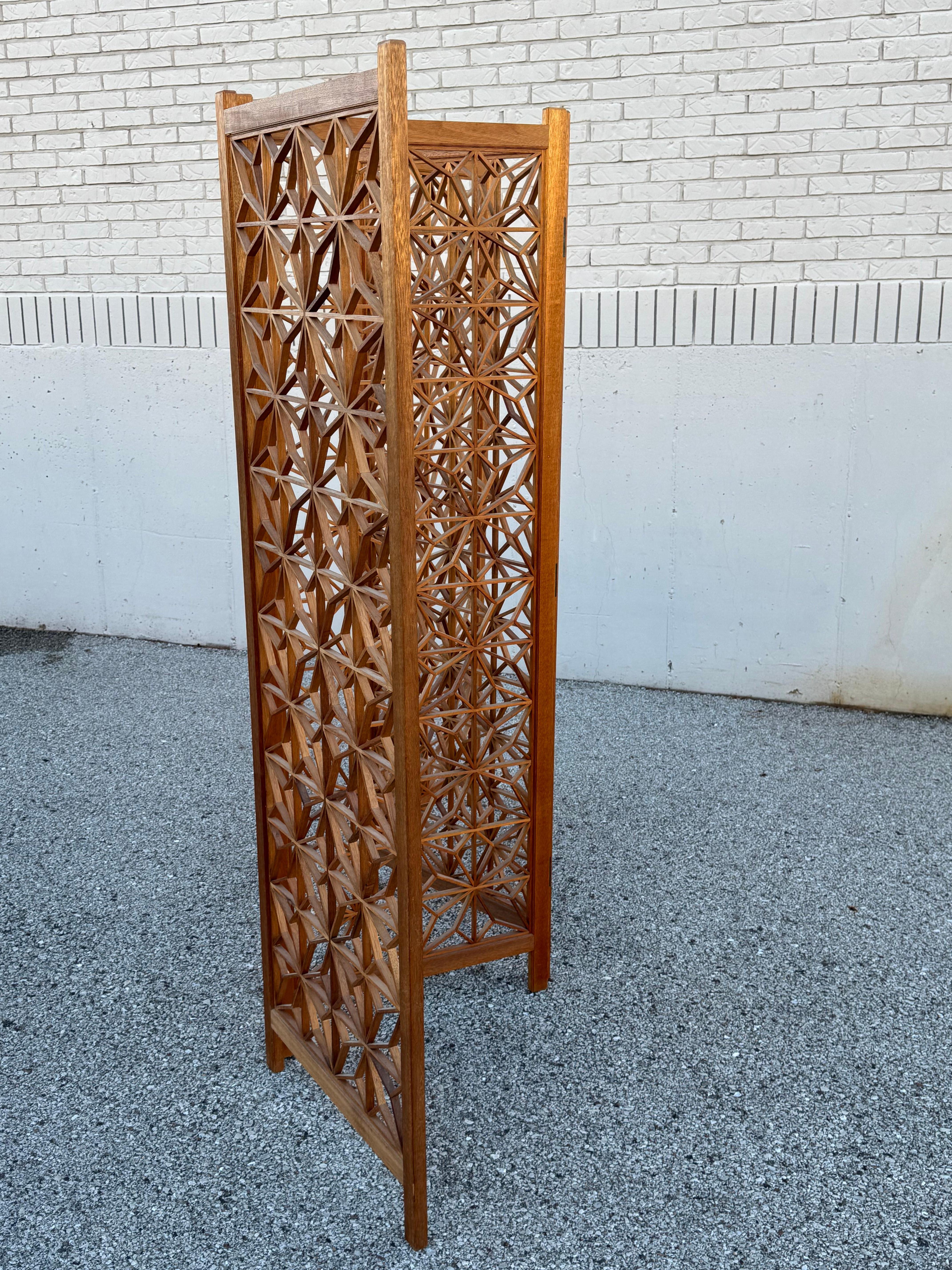 MCM 1960s Kumiko Sunflower Geometric Pattern 4 Panel Teak Screen - Room Divider (Séparateur de pièce) en vente 7
