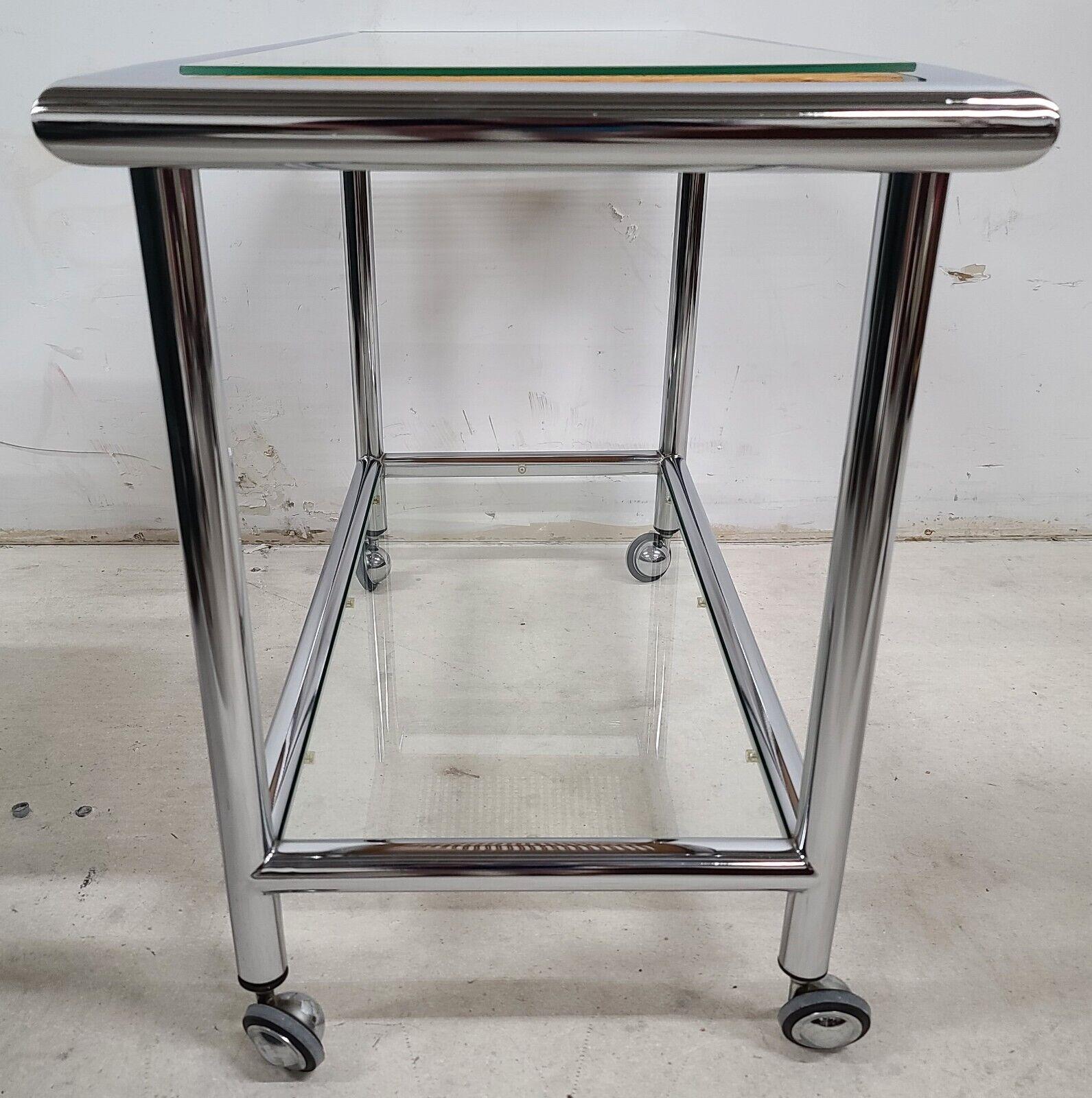 MCM 1970s Chrome Wicker Glass Rolling Bar Serving Cart For Sale 1