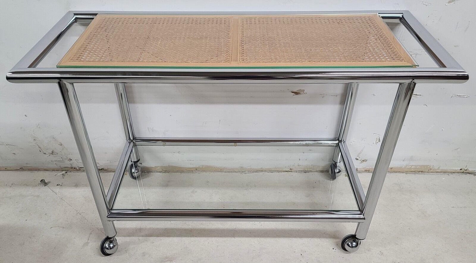 MCM 1970s Chrome Wicker Glass Rolling Bar Serving Cart For Sale 2