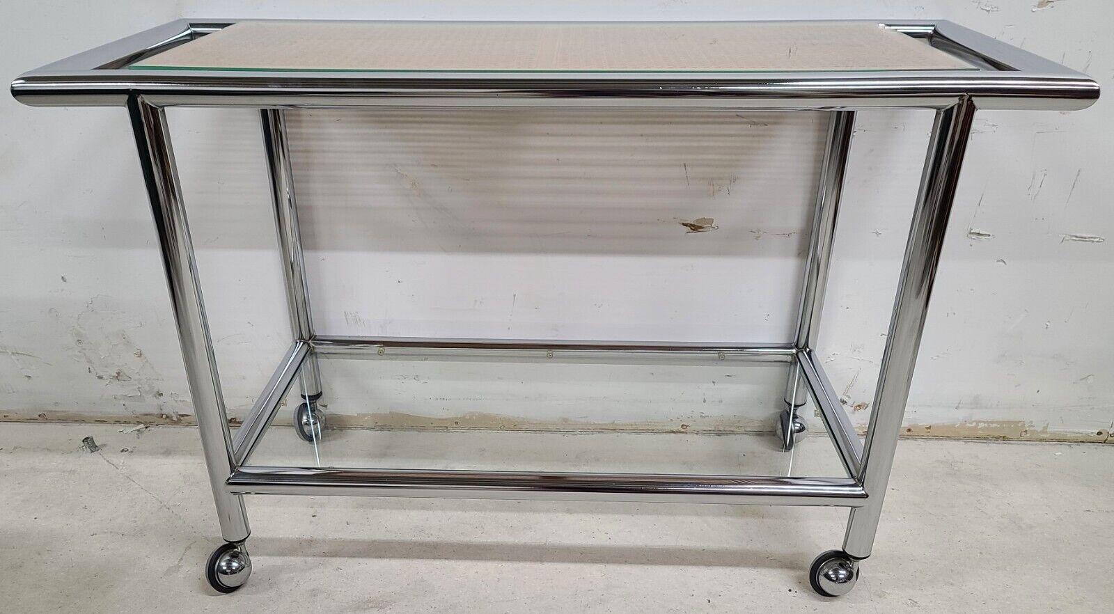 MCM 1970s Chrome Wicker Glass Rolling Bar Serving Cart For Sale 3