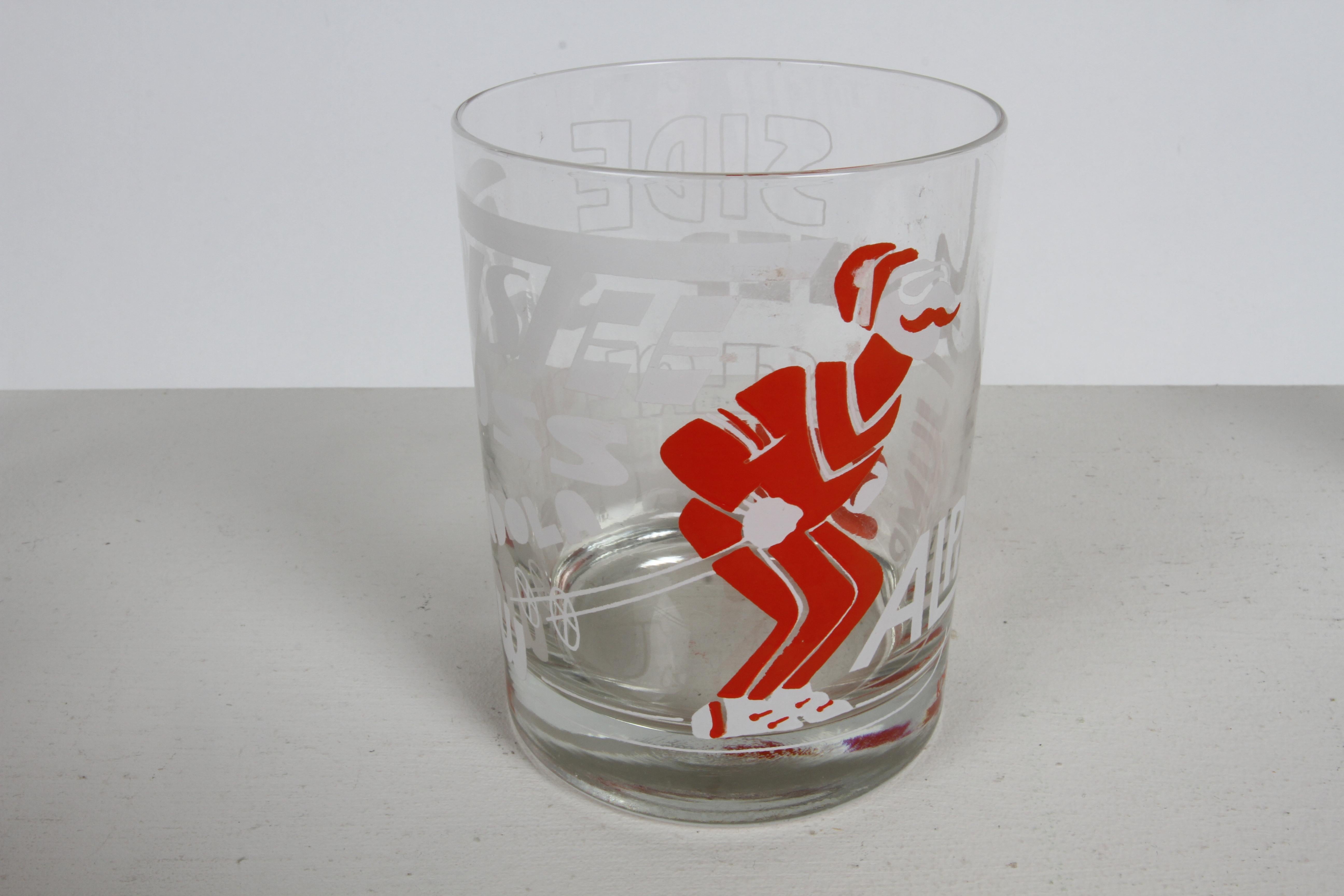 MCM 1970s Set of 6 Toscany Ski - Winter - Snow Theme Printed Bar Rocks Glasses For Sale 4