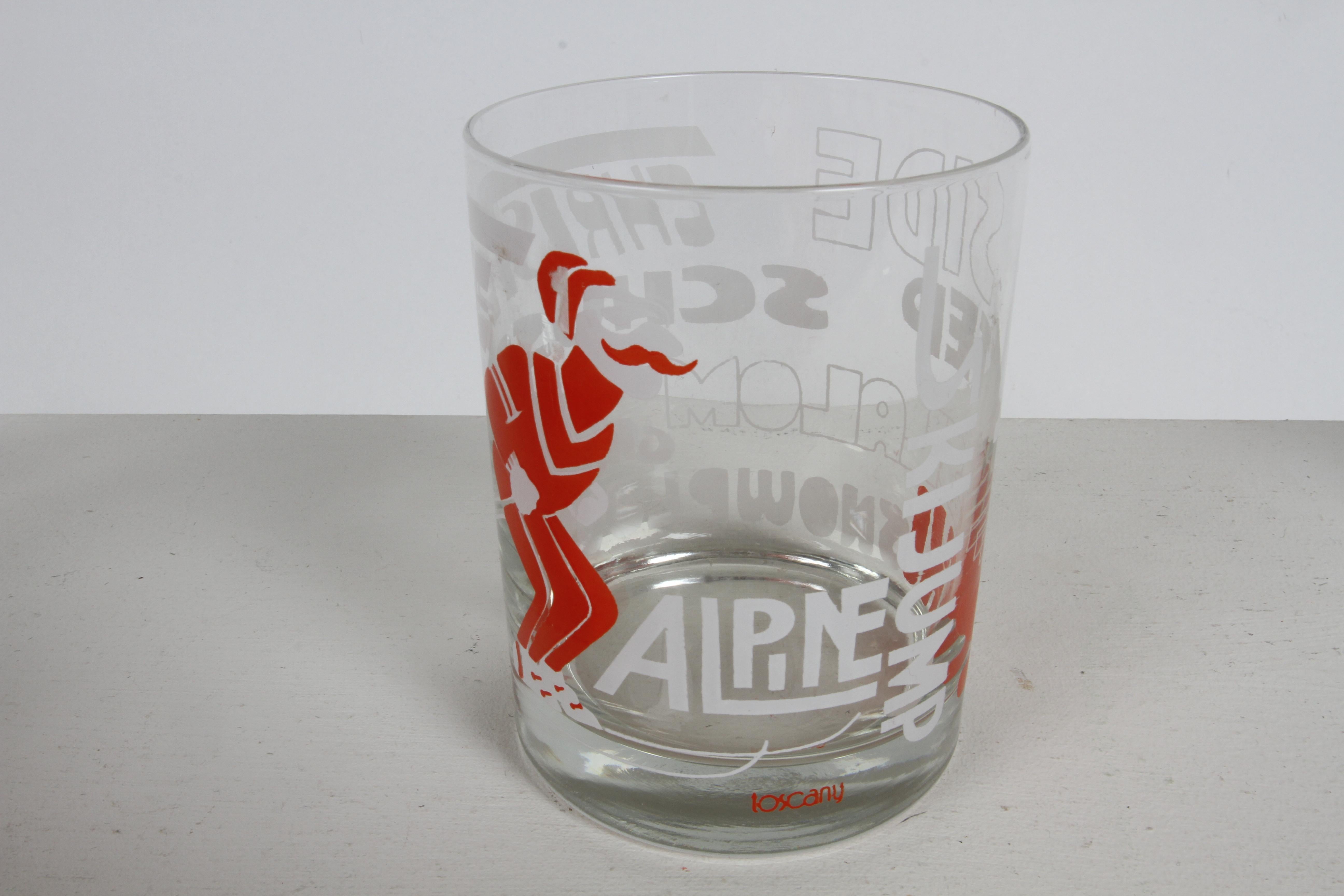MCM 1970s Set of 6 Toscany Ski - Winter - Snow Theme Printed Bar Rocks Glasses For Sale 5