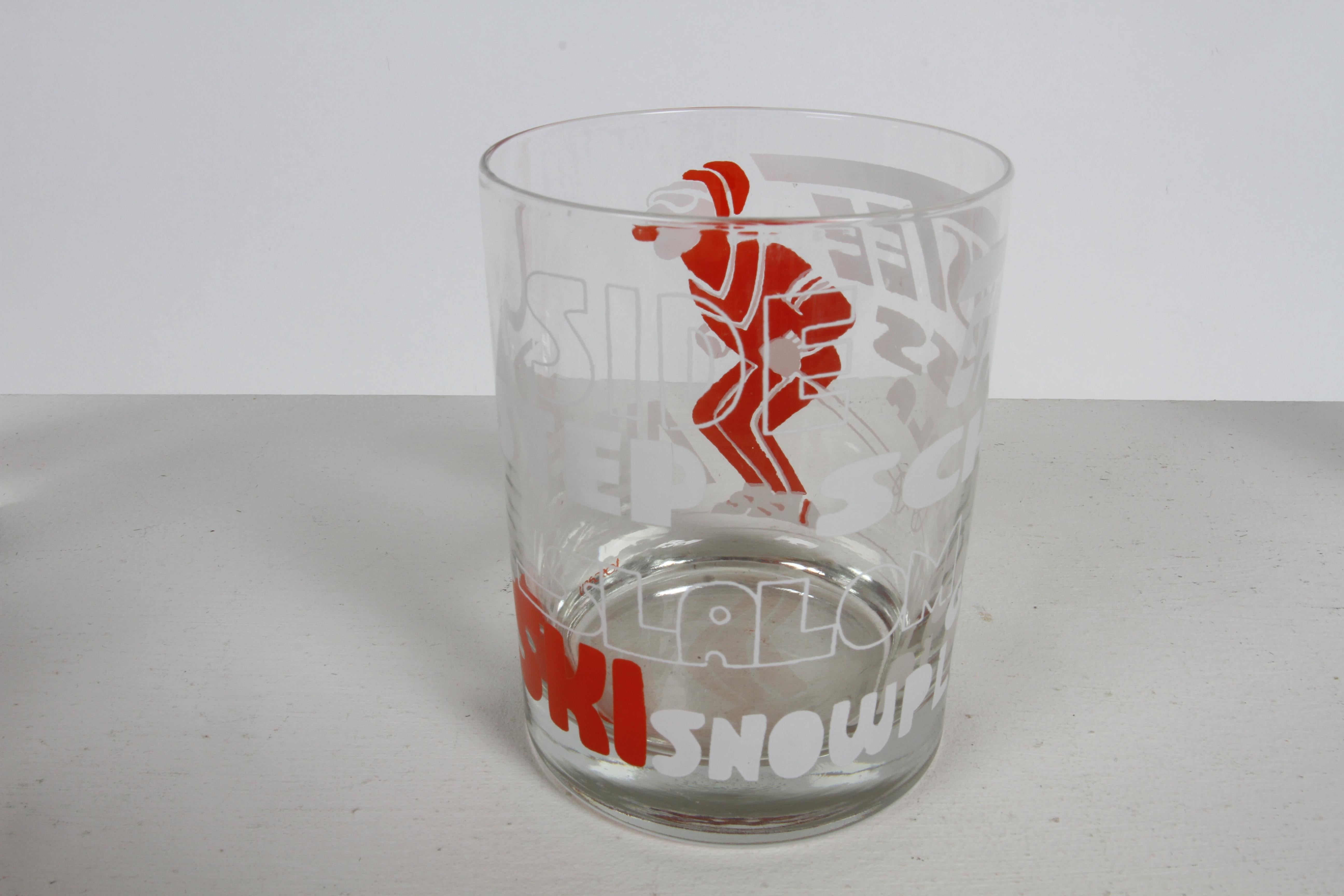 MCM 1970s Set of 6 Toscany Ski - Winter - Snow Theme Printed Bar Rocks Glasses For Sale 7
