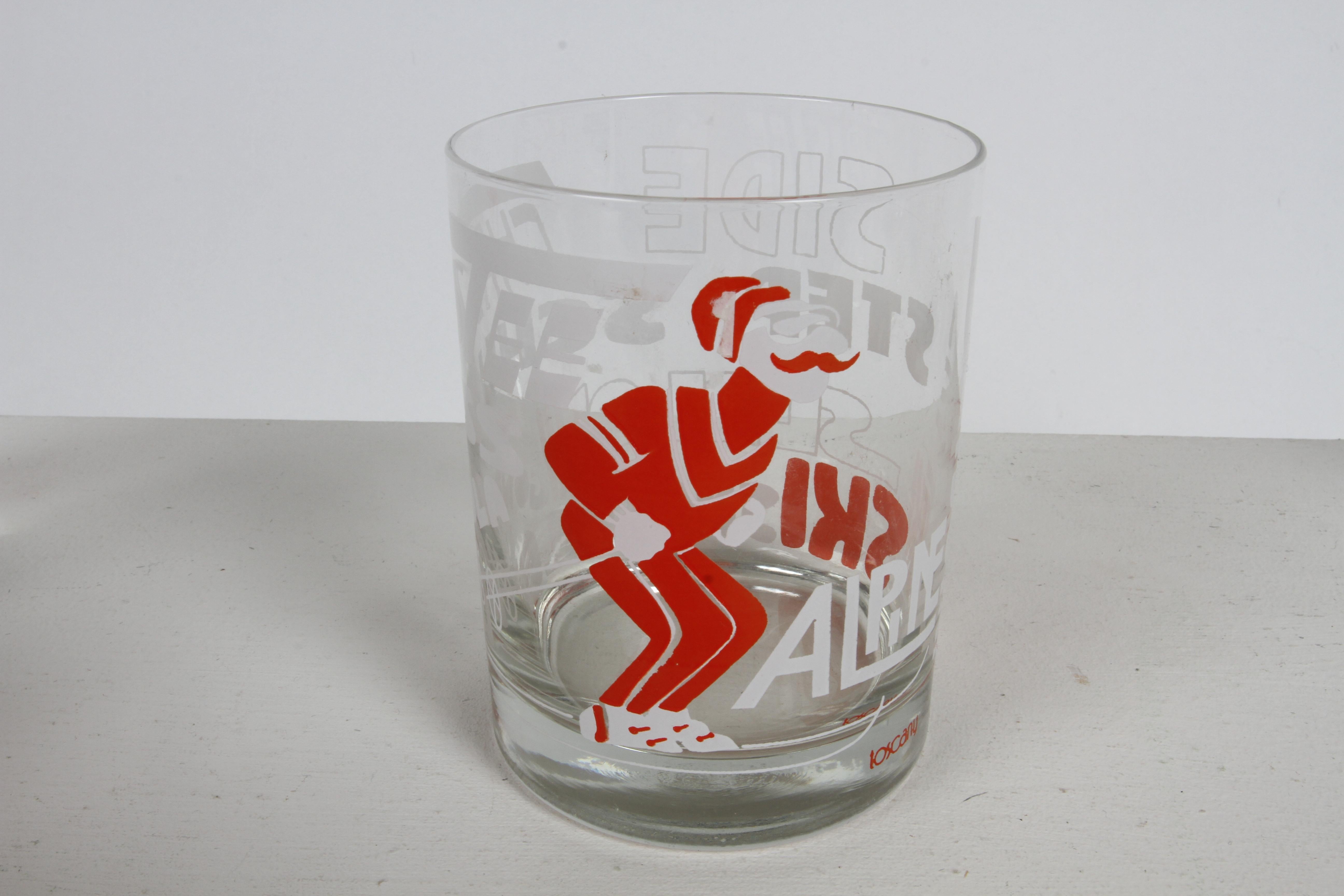 MCM 1970s Set of 6 Toscany Ski - Winter - Snow Theme Printed Bar Rocks Glasses For Sale 8