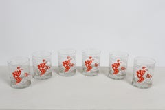 MCM 1970s Set of 6 Toscany Ski - Winter - Snow Theme Printed Bar Rocks Glasses