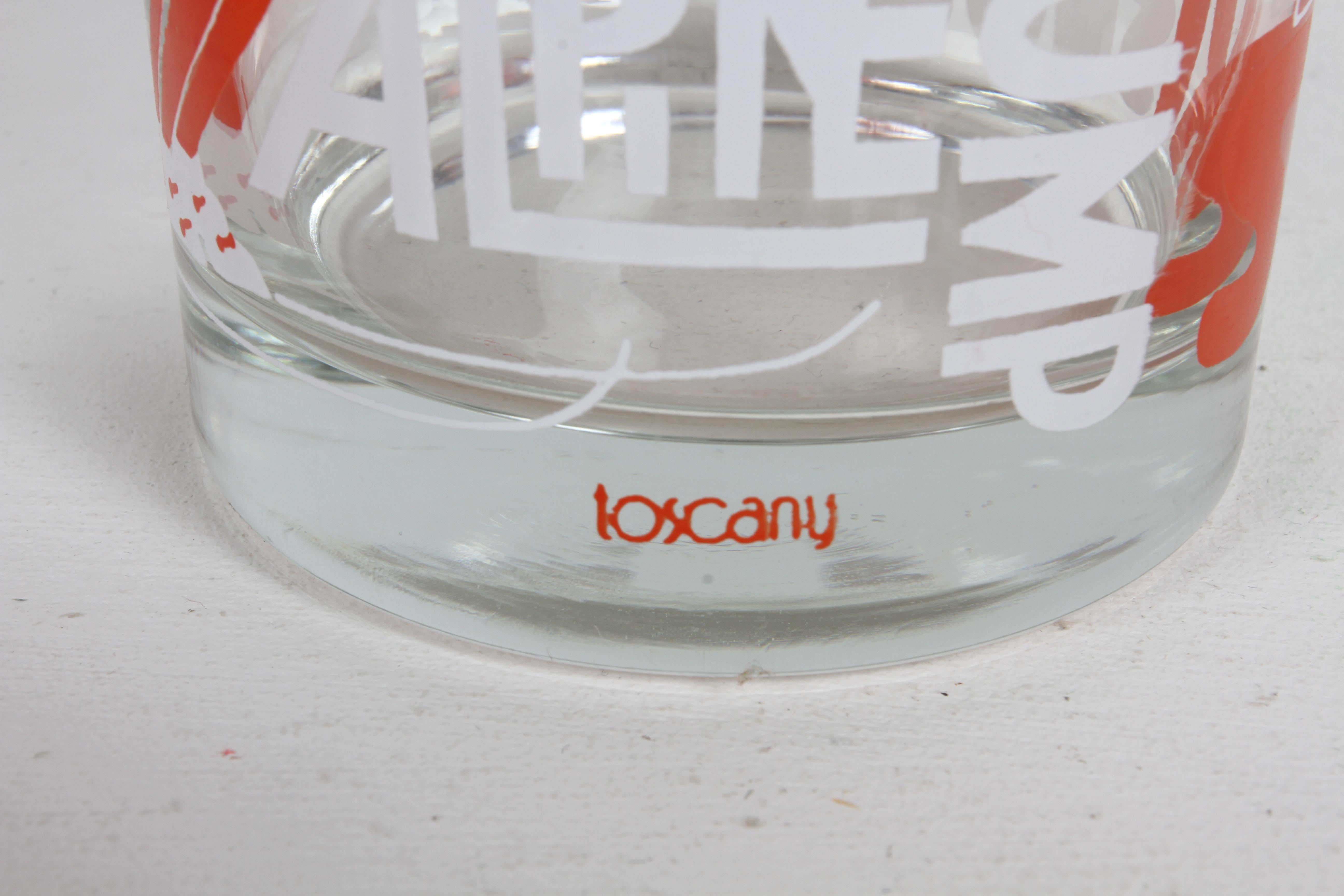 Late 20th Century MCM 1970s Set of 6 Toscany Ski - Winter - Snow Theme Printed Bar Rocks Glasses For Sale