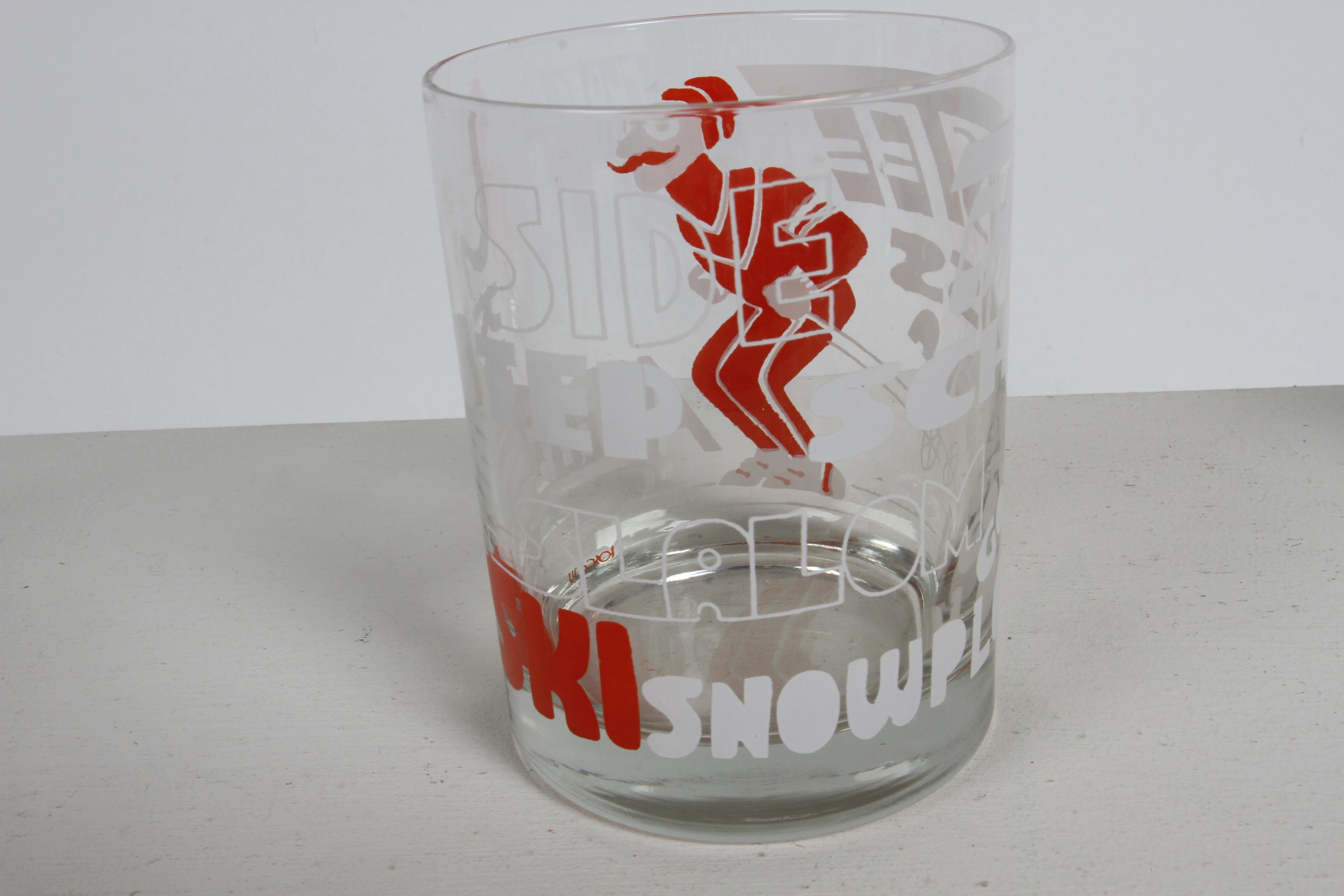 MCM 1970s Set of 6 Toscany Ski - Winter - Snow Theme Printed Bar Rocks Glasses For Sale 1