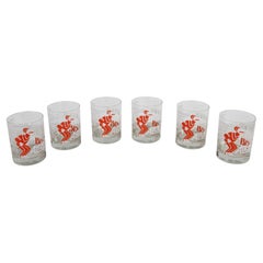 MCM 1970s Juego de 6 Vasos Toscany Ski - Winter - Snow Theme Printed Bar Rocks Glasses