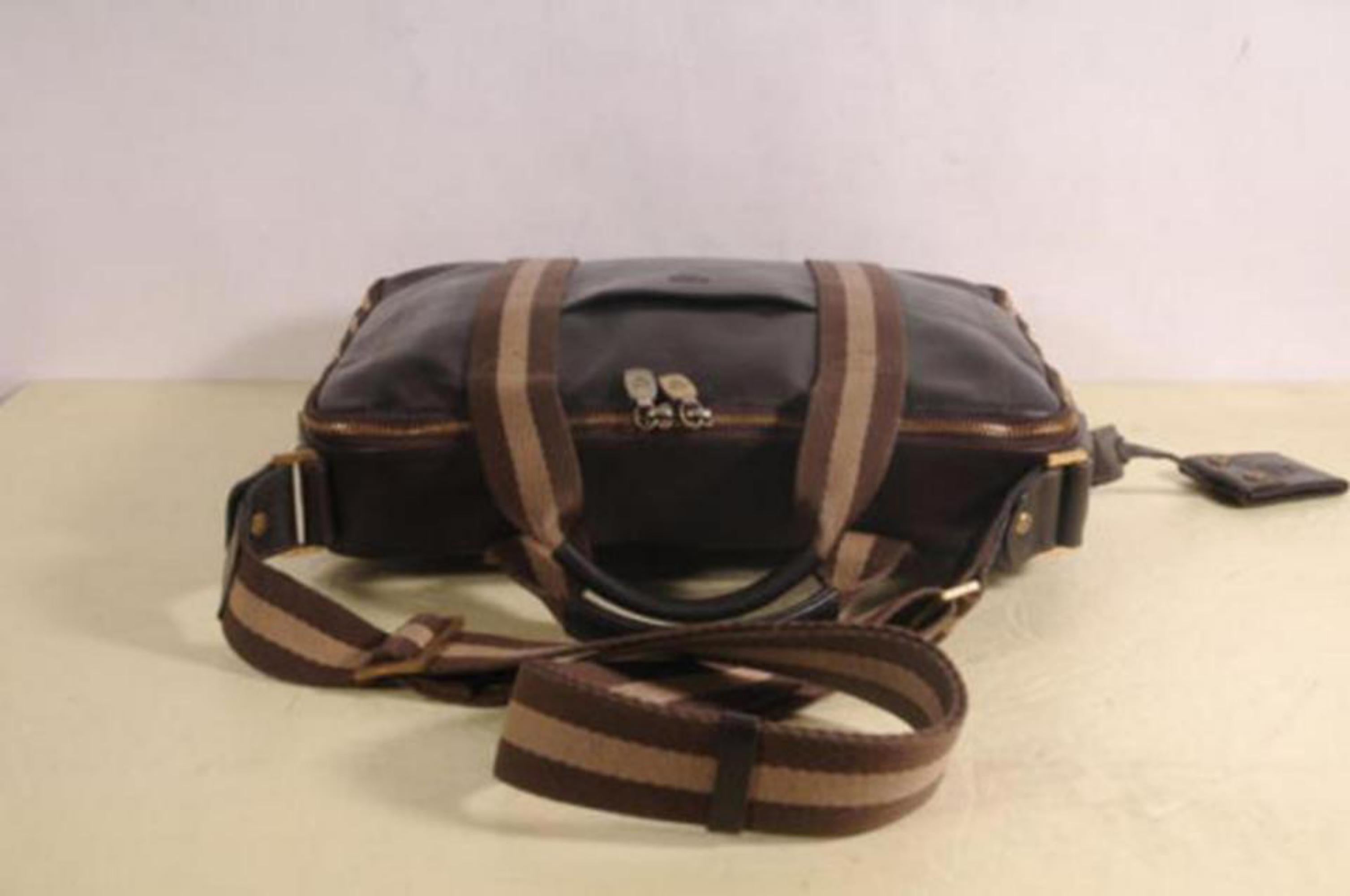 MCM 2way Briefcase 869708 Brown Leather Messenger Bag In Good Condition For Sale In Forest Hills, NY