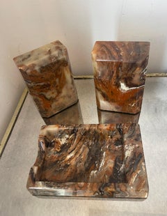 MCM 3 pcs Faux Marble Bookends with Tray