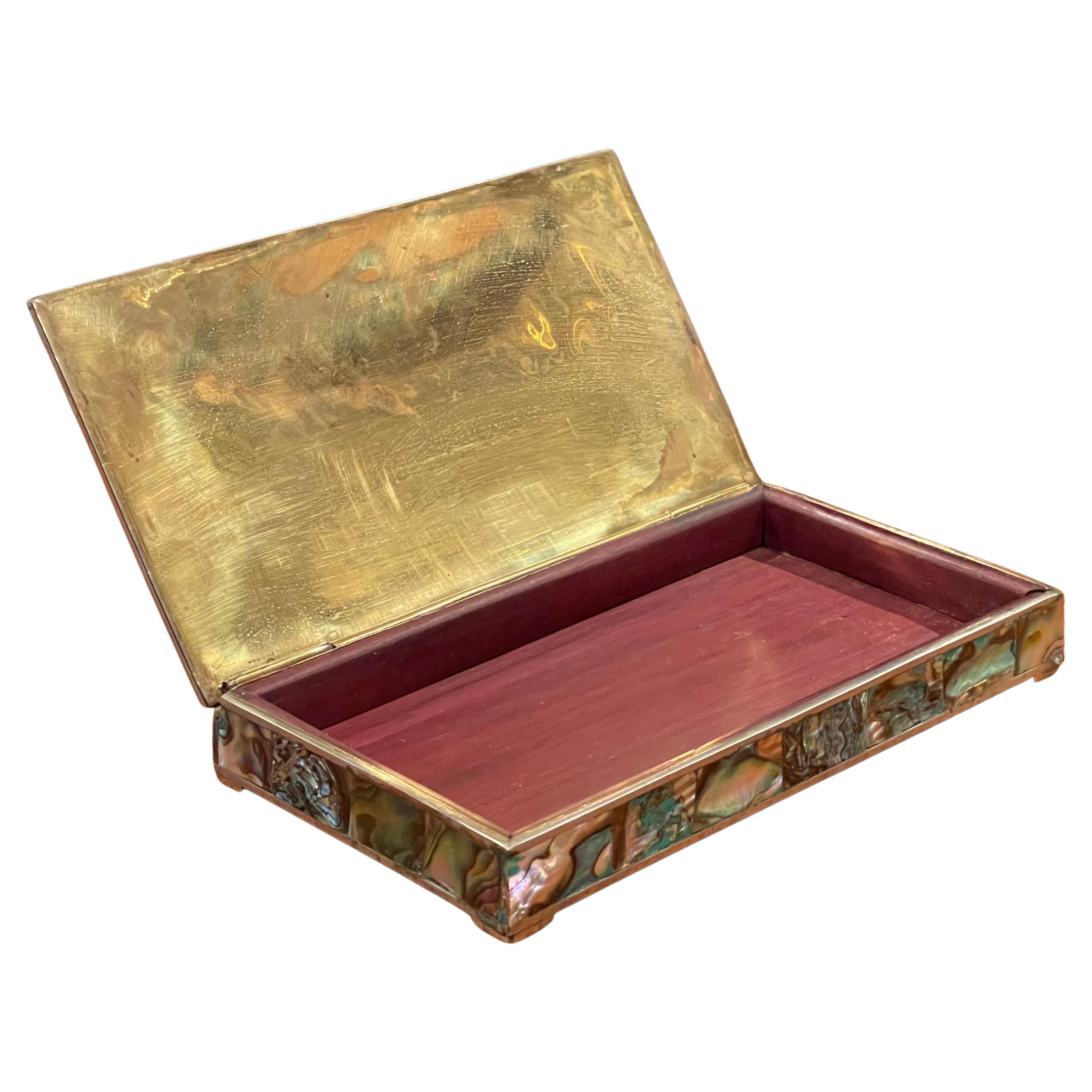 Mid-Century Modern MCM Abalone Shell and Brass Humidor / Box in the Style of Los Castillo For Sale