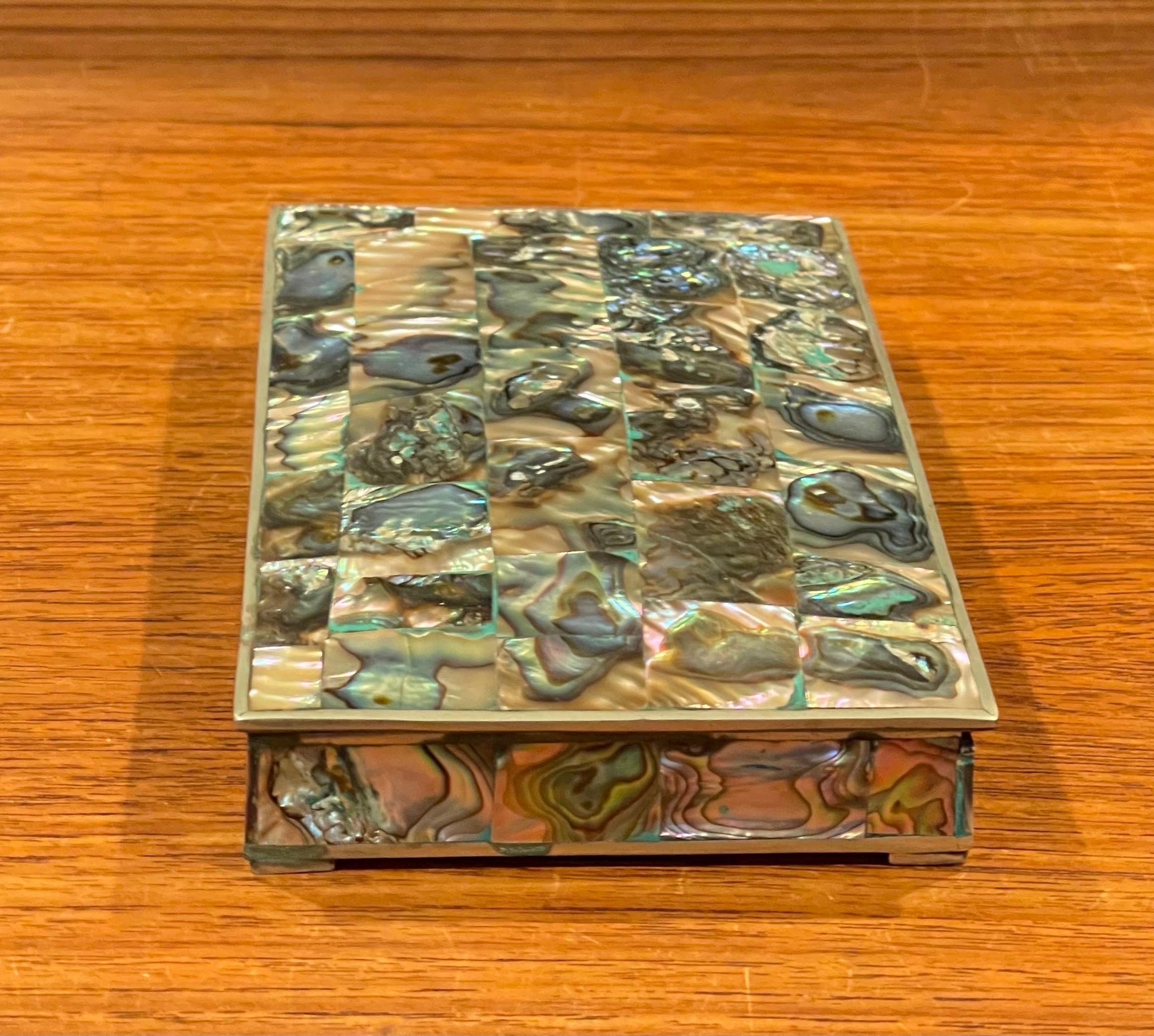 MCM Abalone Shell and Brass Humidor / Box in the Style of Los Castillo For Sale 1