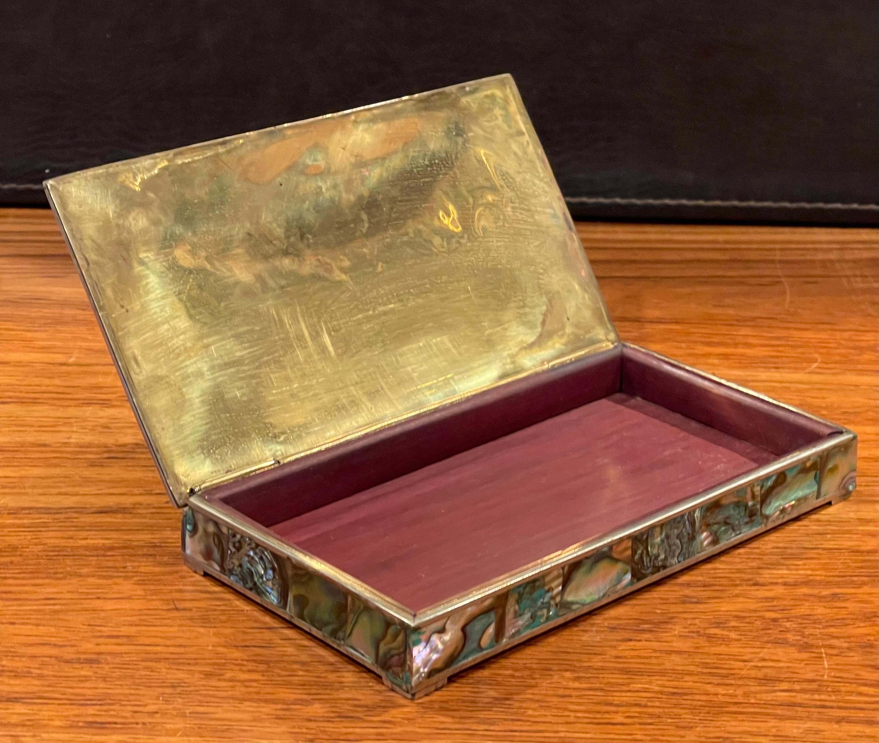 MCM Abalone Shell and Brass Humidor / Box in the Style of Los Castillo For Sale 2