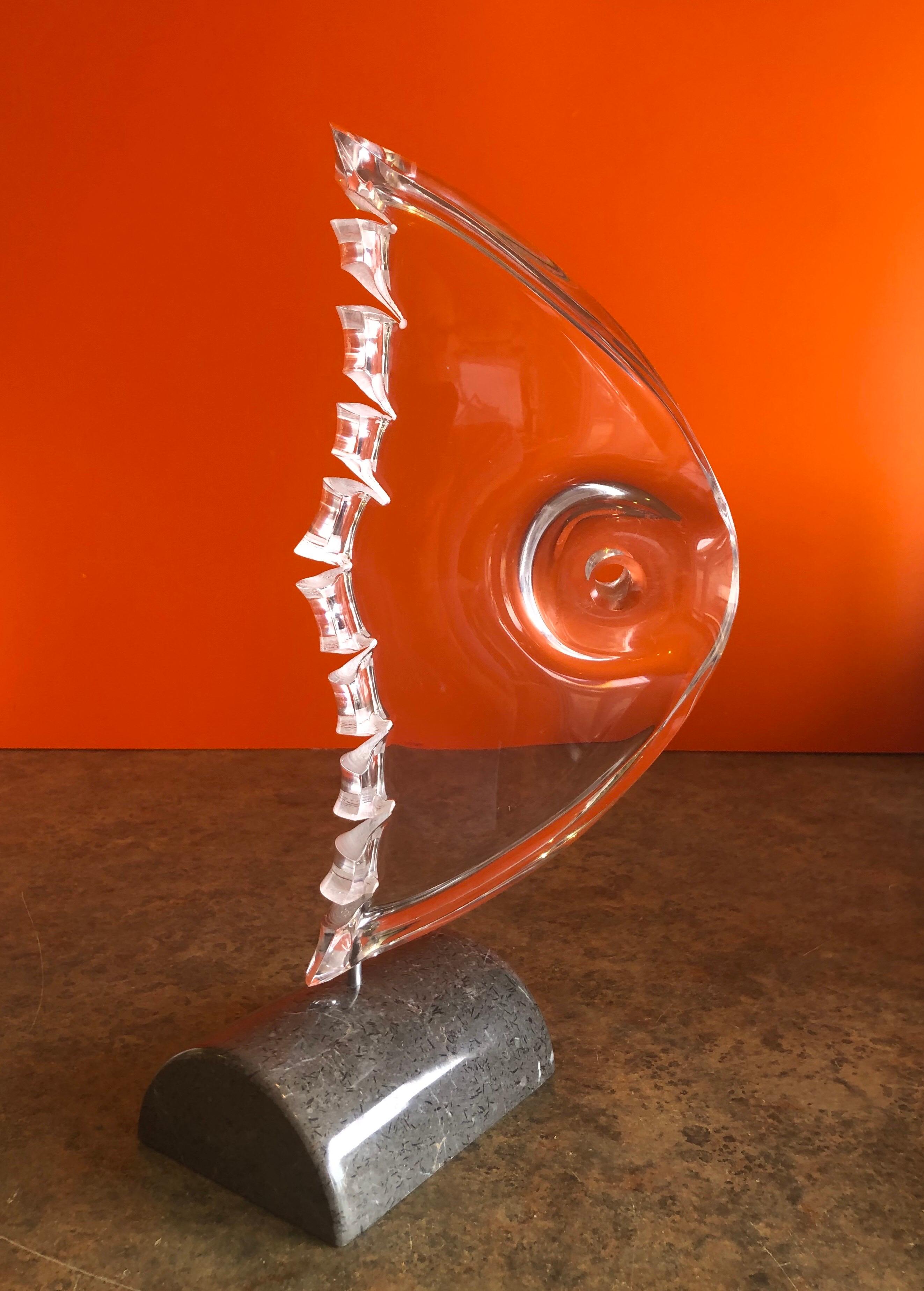 Mid-Century Modern MCM Acrylic Fish Sculpture on Marble Base, Astrolite / Ritts Co. For Sale