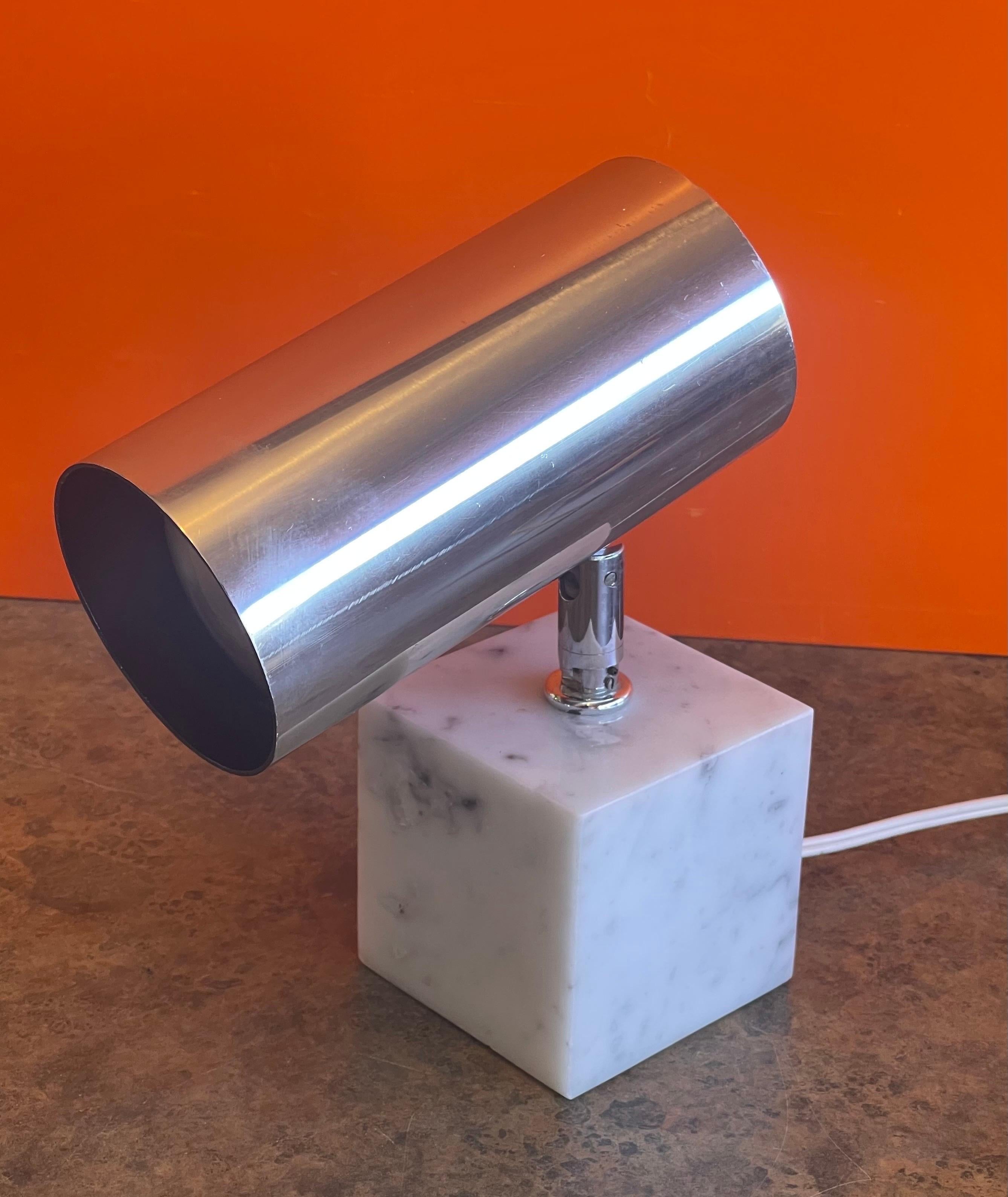 MCM Adjustable Chrome on Marble Table Lamp by Neal Small for Koch & Lowy In Good Condition For Sale In San Diego, CA