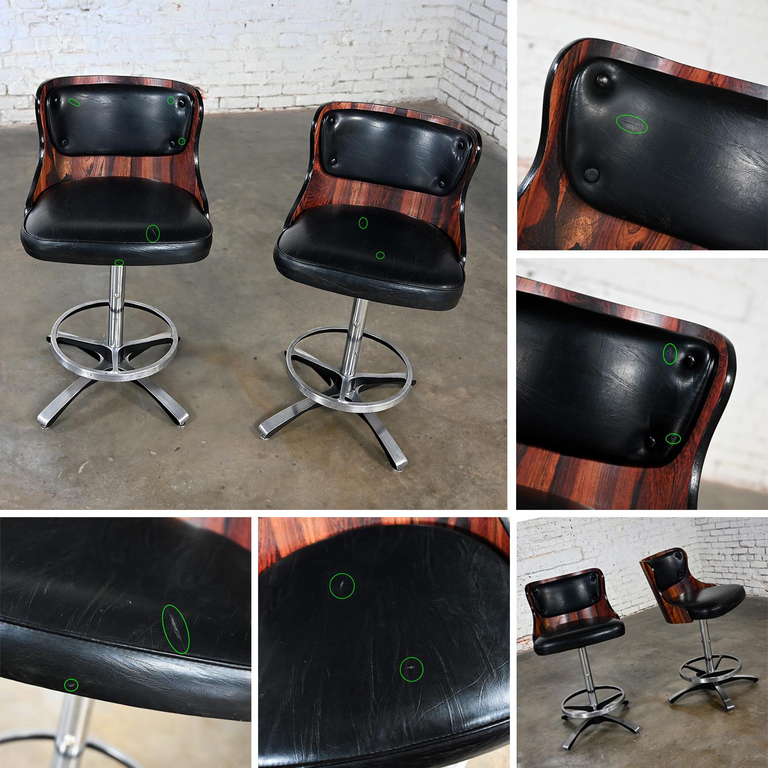 MCM Adjustable Swivel Barstools Black Vinyl & Laminate by Daystrom a Pair 6