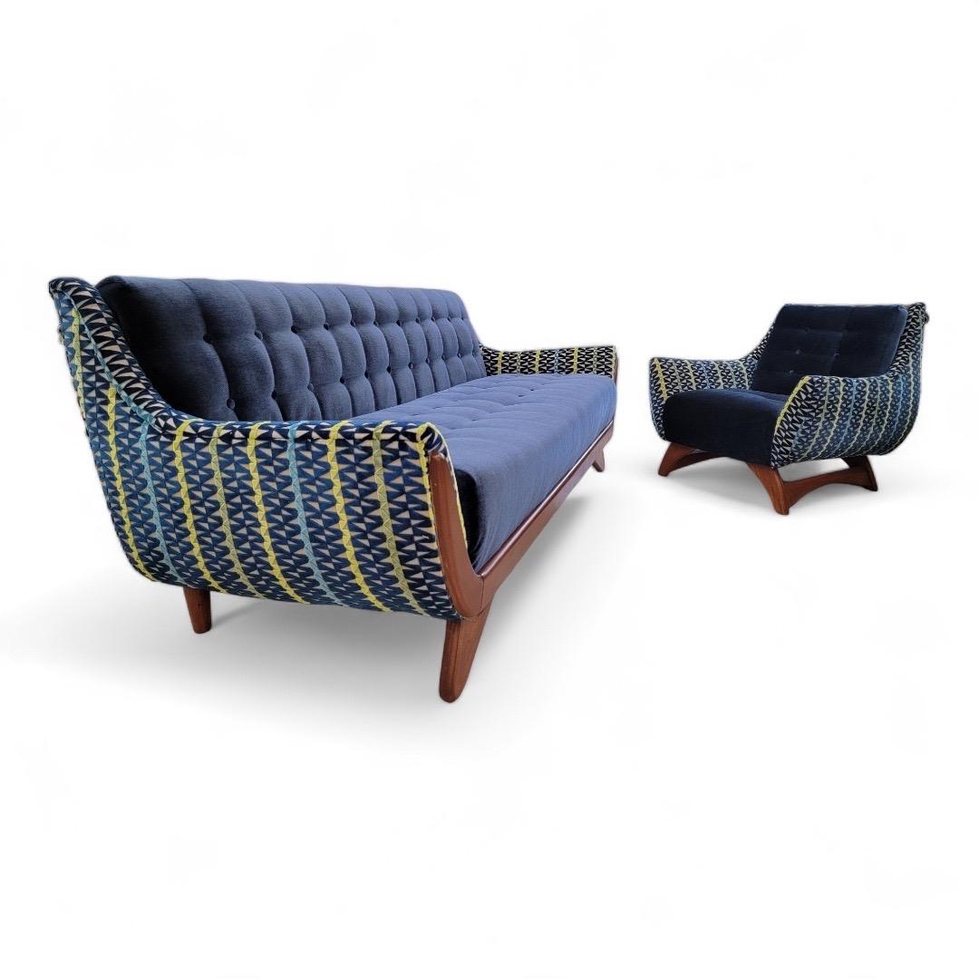 MCM Adrian Pearsall Stil Gondola Sofa & Clubsessel, neu gepolstert (Mohairwolle) im Angebot