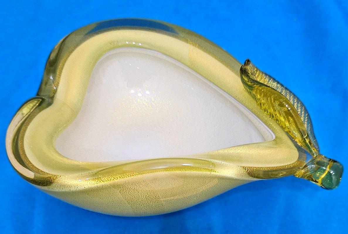 Alfredo Barbini Cuenco de pera escultórico de cristal de Murano con hoja de oro OFERTA DE CIERRE 2