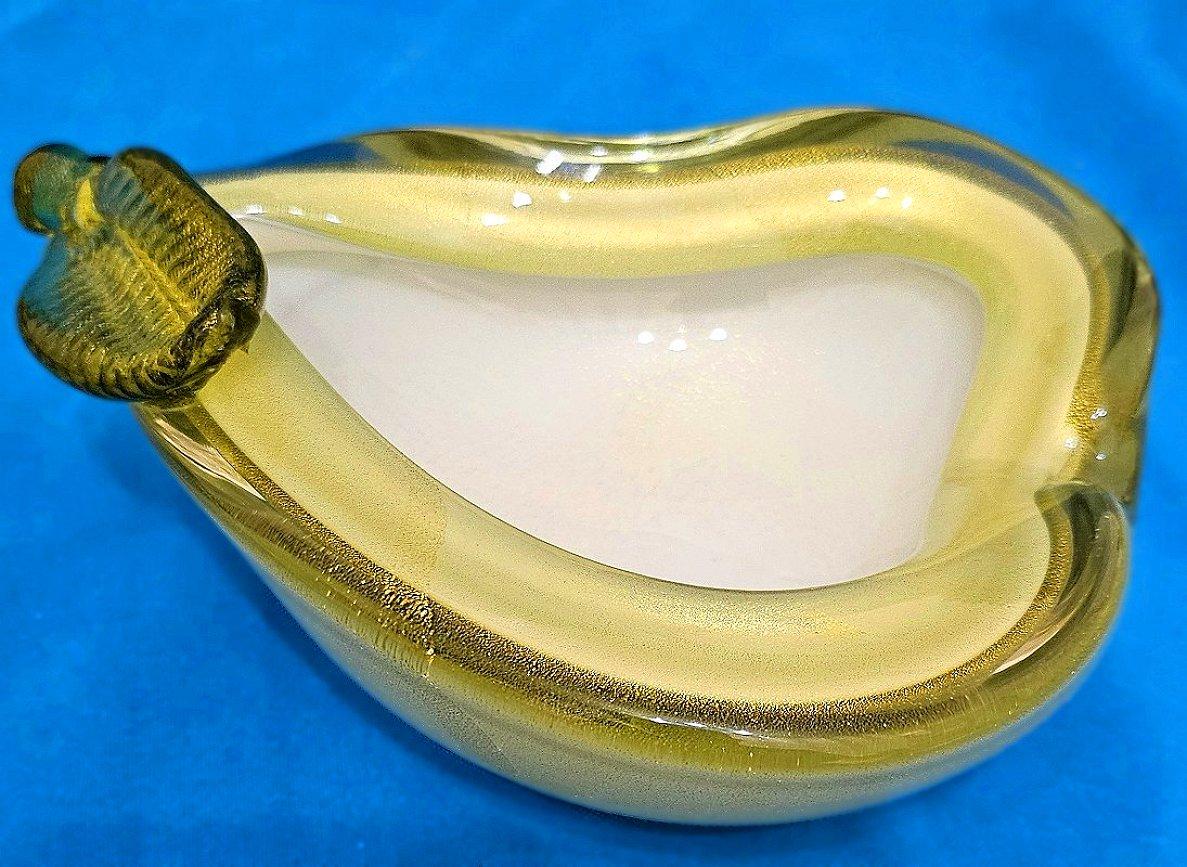 Alfredo Barbini Cuenco de pera escultórico de cristal de Murano con hoja de oro OFERTA DE CIERRE 3
