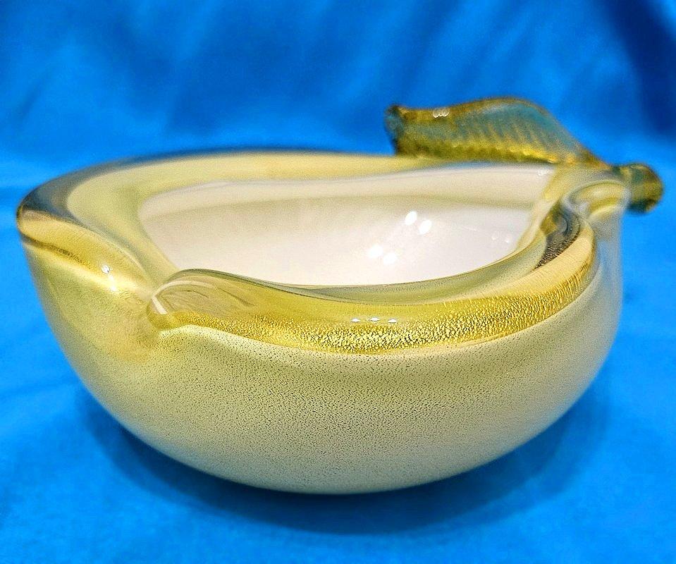 Alfredo Barbini Cuenco de pera escultórico de cristal de Murano con hoja de oro OFERTA DE CIERRE Otro