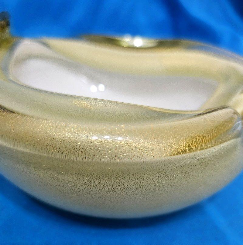 Alfredo Barbini Cuenco de pera escultórico de cristal de Murano con hoja de oro OFERTA DE CIERRE en Bueno Estado en Warrenton, OR
