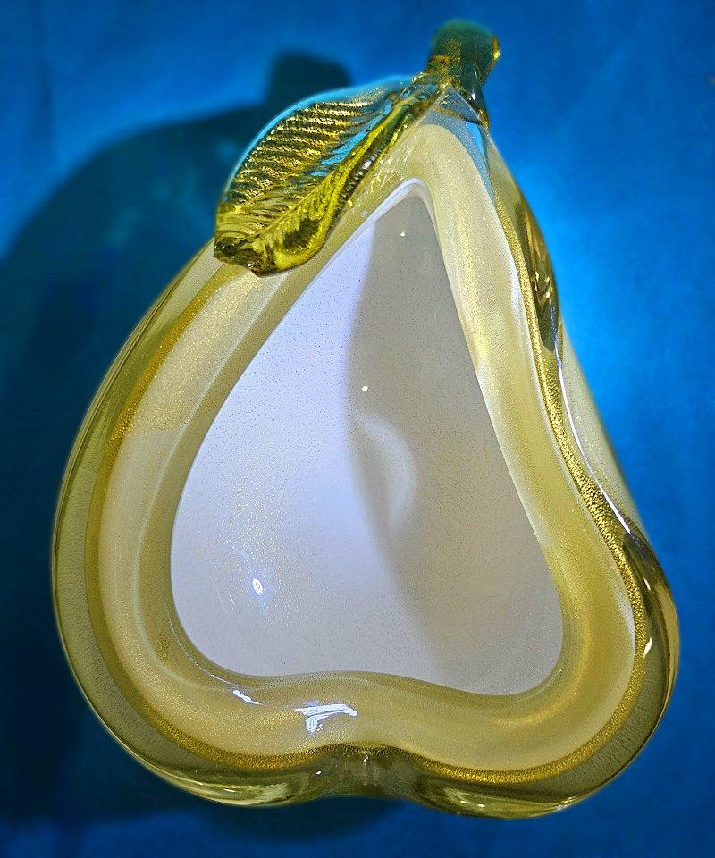 Alfredo Barbini Cuenco de pera escultórico de cristal de Murano con hoja de oro OFERTA DE CIERRE 1