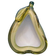 Alfredo Barbini Cuenco de pera escultórico de cristal de Murano con hoja de oro OFERTA DE CIERRE